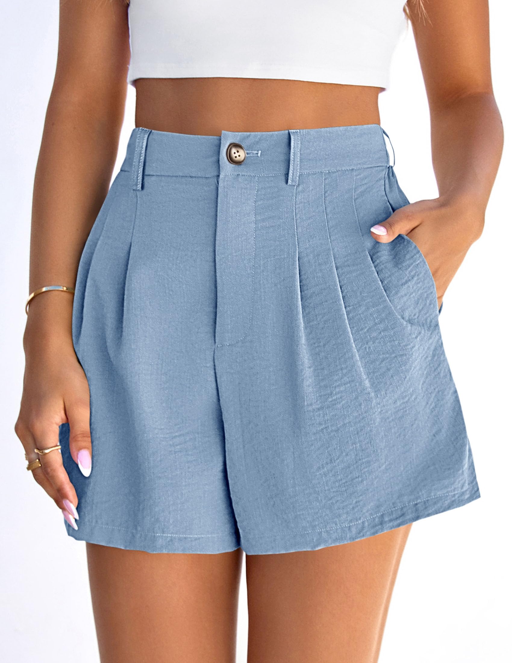 Womens Shorts Dressy Casual High Waisted Wide Leg Trousers,Light Blue,S