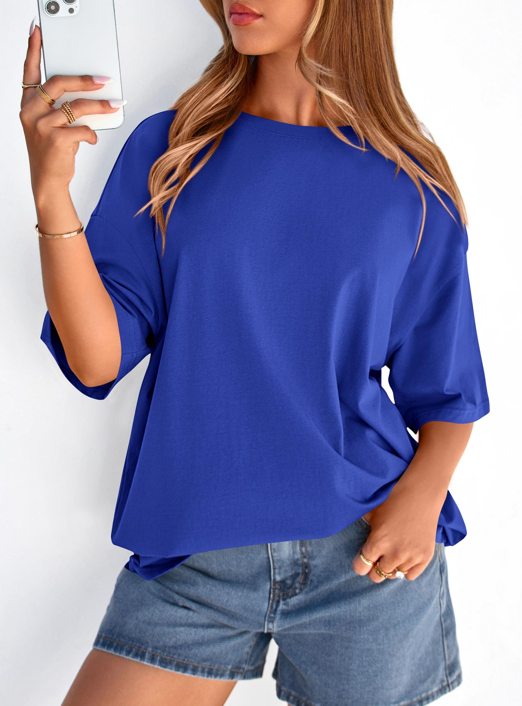 Women's Oversized Tshirts Going Out Tops (Royal Blue,S)