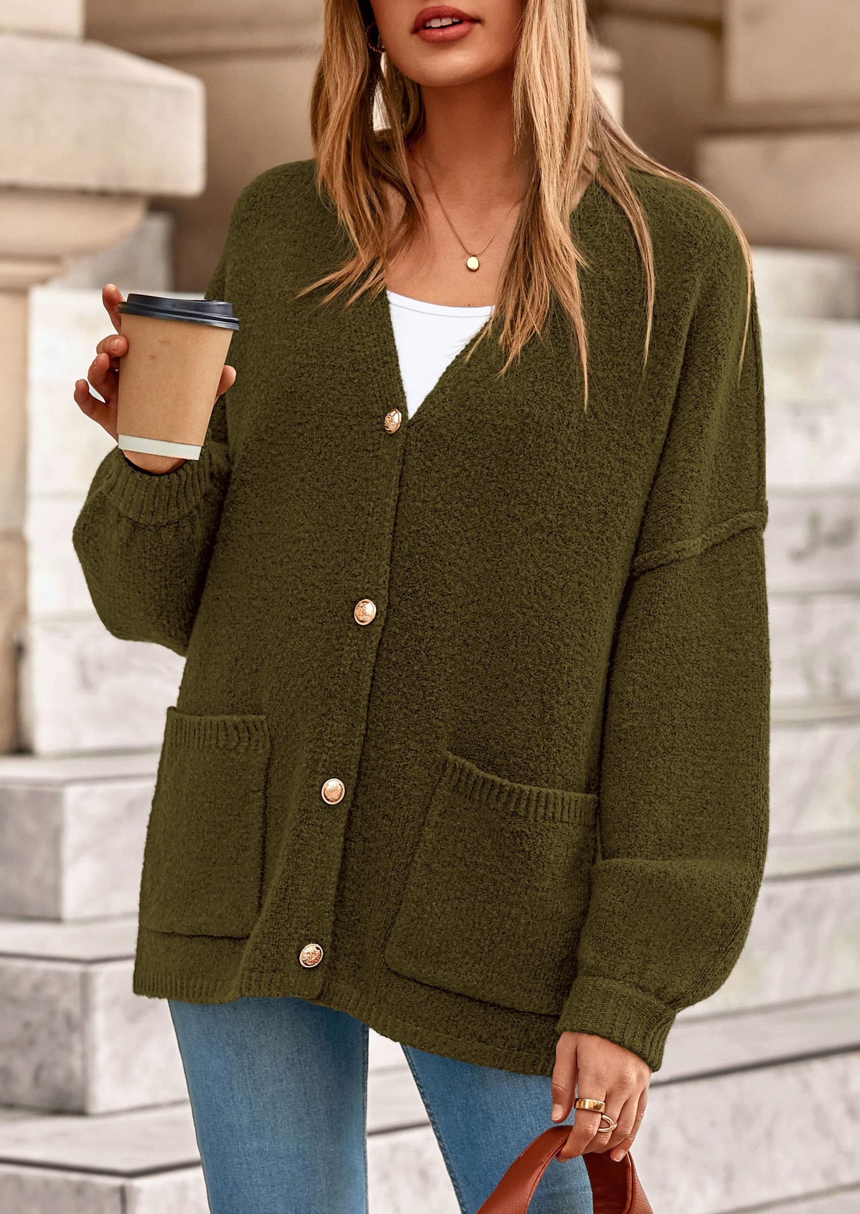 Oversized Chunky Cardigan Sweaters for Women Army Green,S