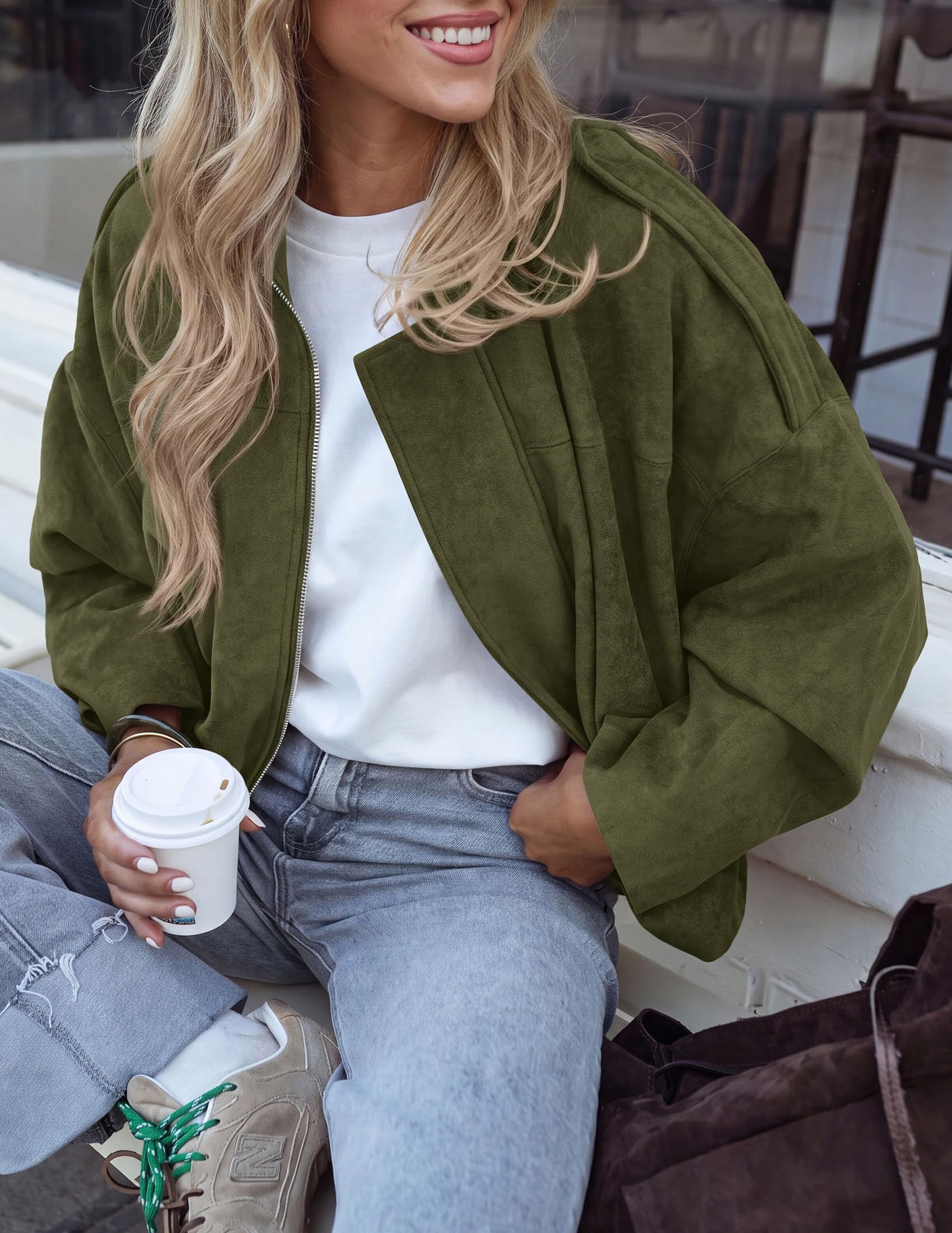 Faux Suede Jacket Women Fall Cropped Western Bomber Jacket