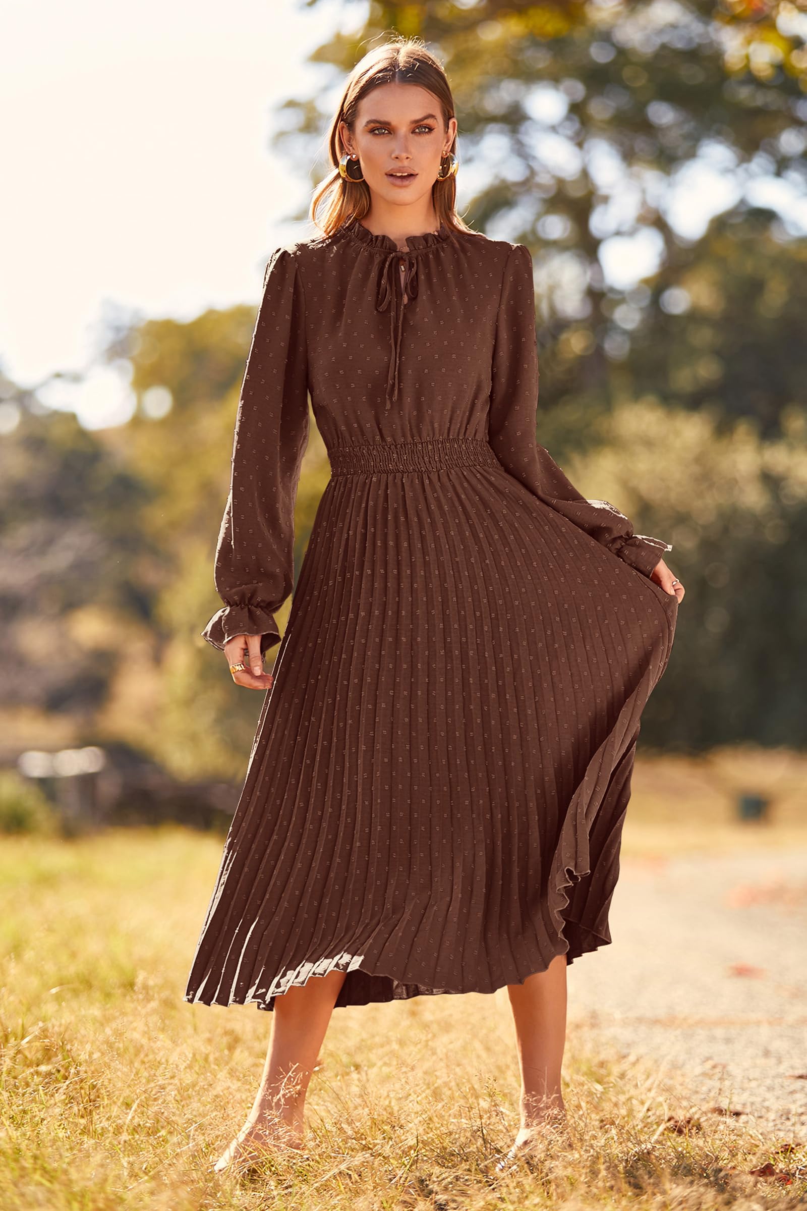 Women's Fall Midi Wedding Guest Dress(Dark Coffee,Small)