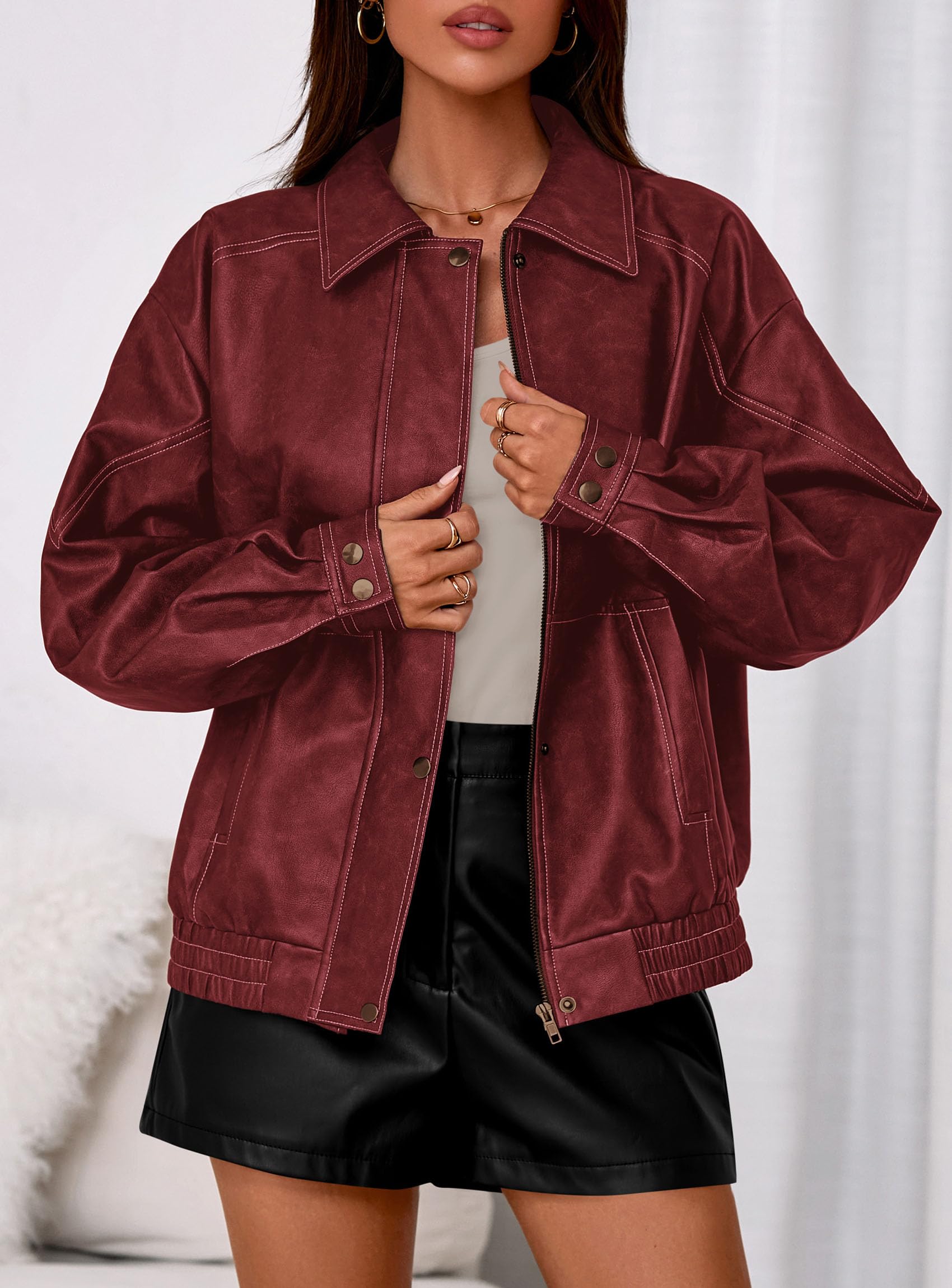 Womens Oversized Faux Leather Jacket Fall Winter Outfits