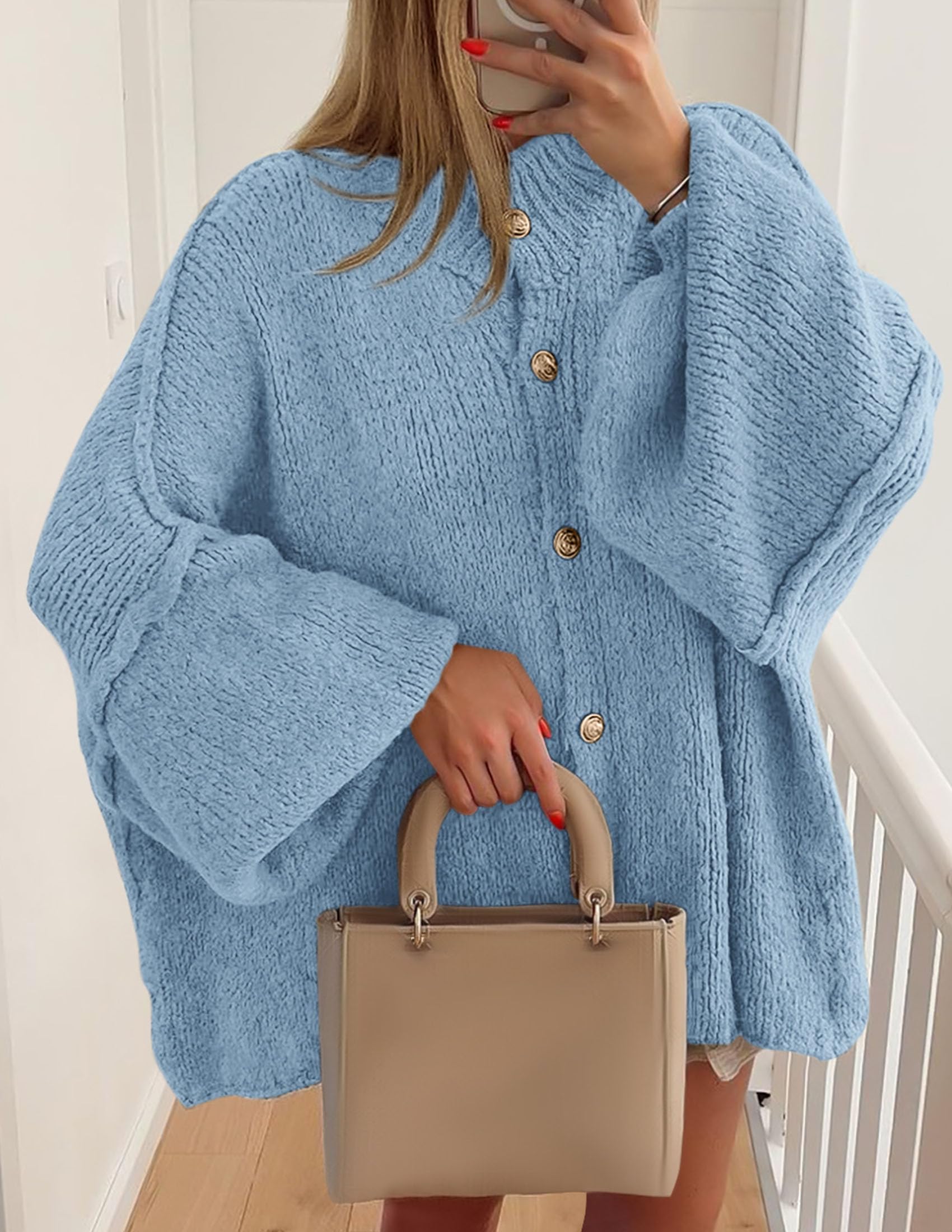 Women's Oversized Chunky Cardigan Sweaters(Light Blue,Small)