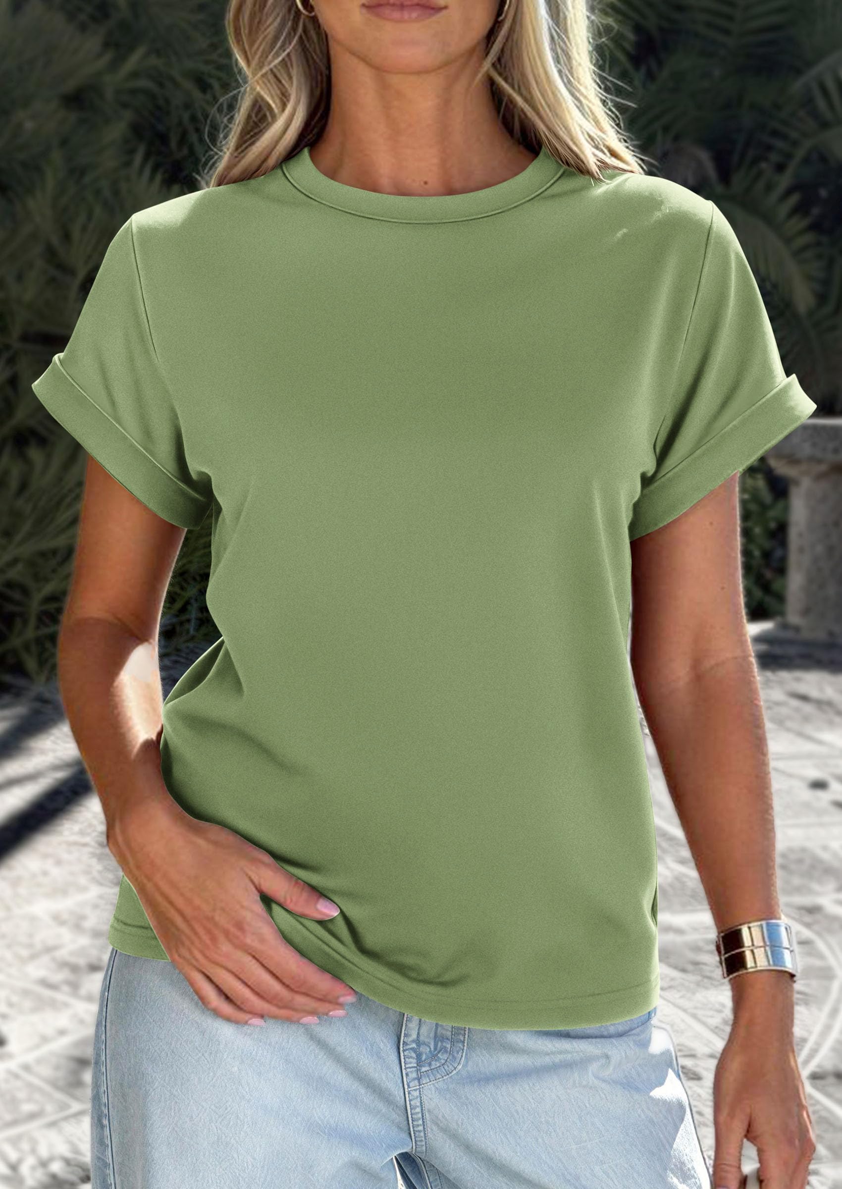 Womens Summer Tops Short Sleeve Shirts,Grey Green,S