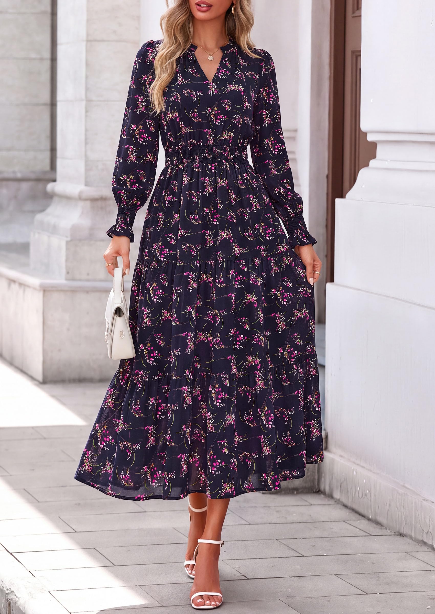 Women's Floral Maxi Dress Fall A Line Wedding Guest Dresses