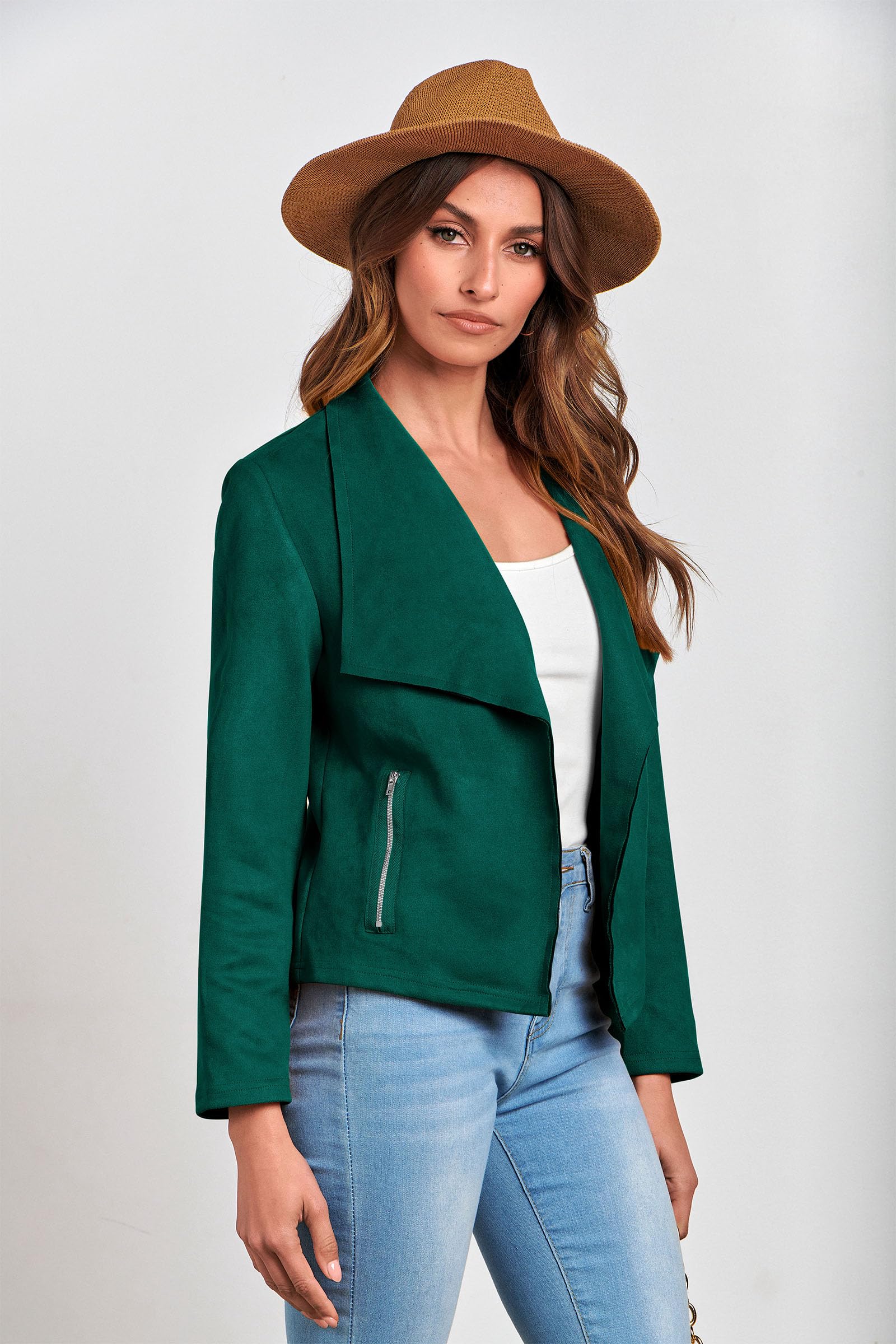 Women's Fall Fashion Faux Suede Jackets(Dark Green,Small)