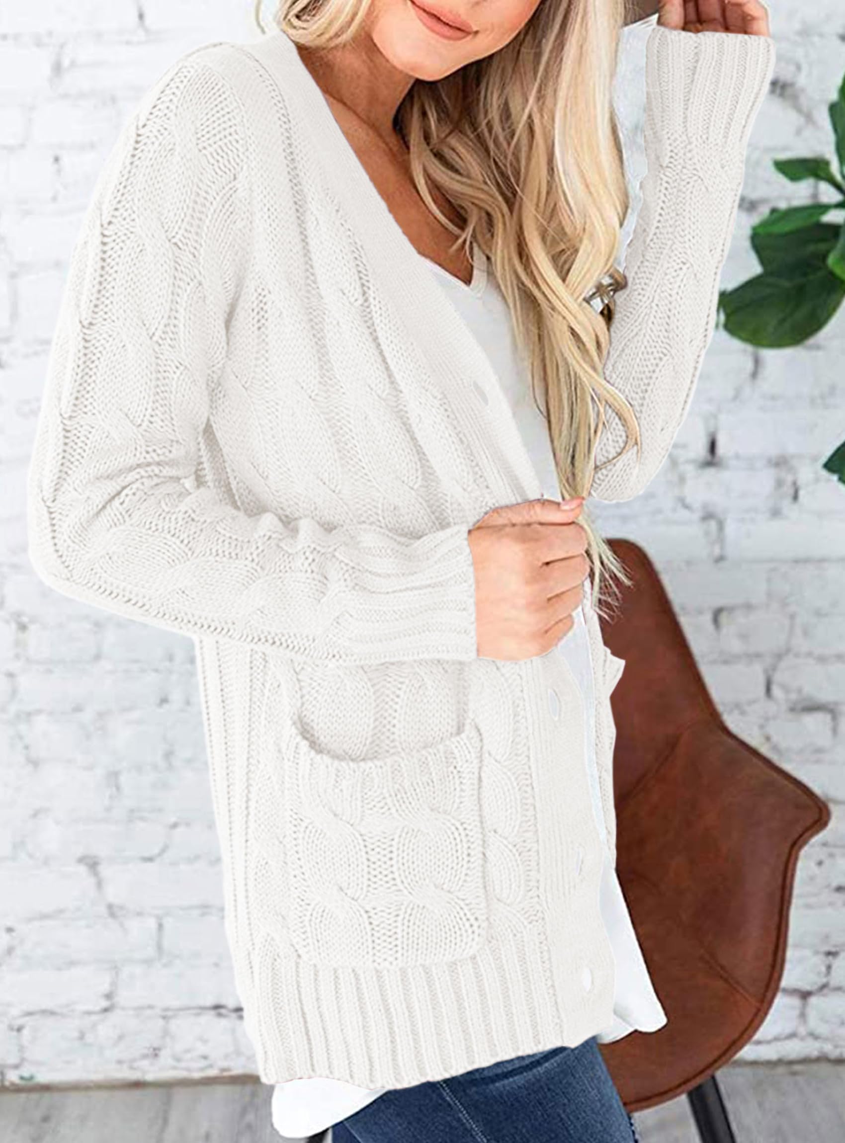 Women Chunky Cable Knit Cardigan Sweaters Fall Fashion Clothes