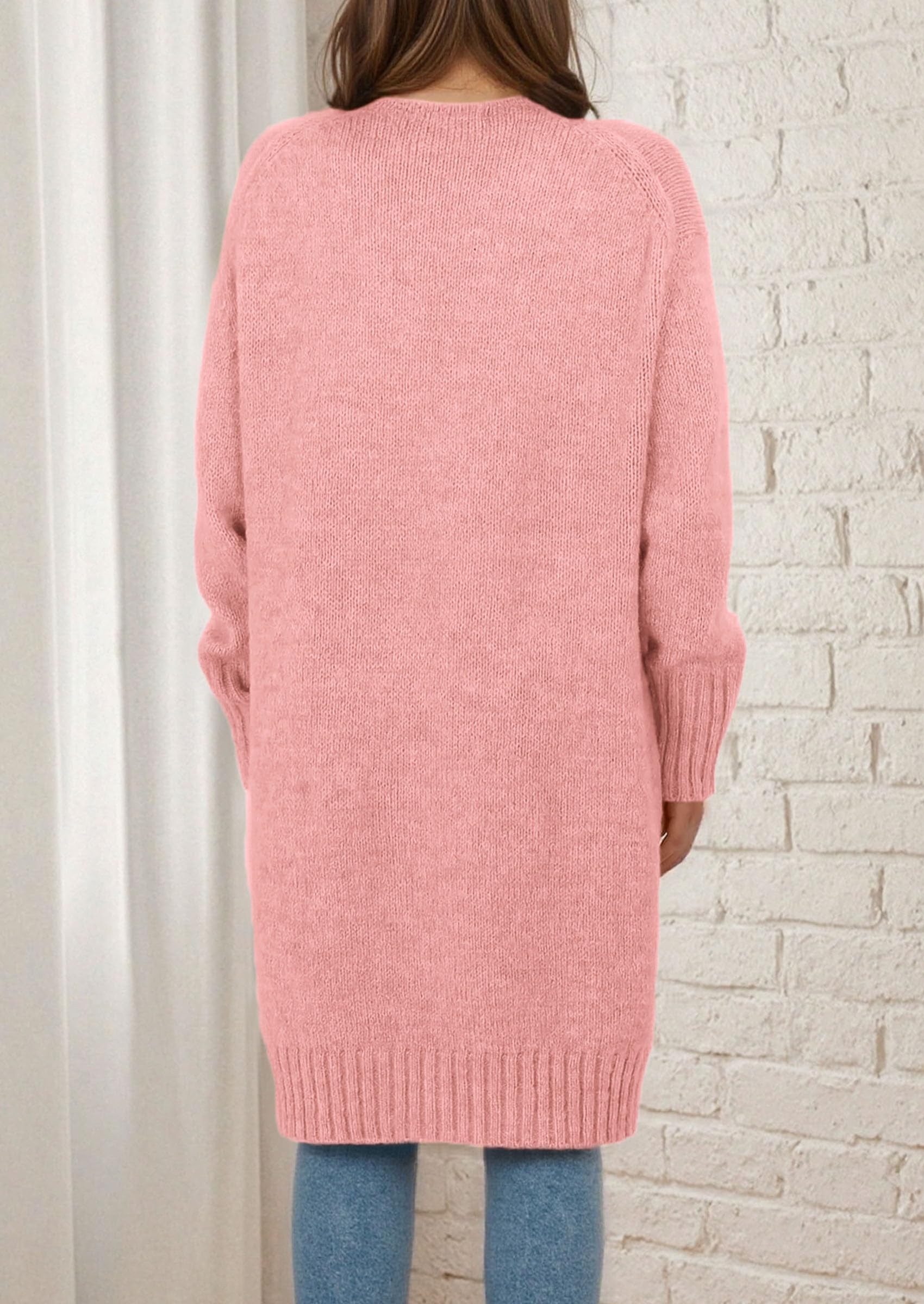 Open Front Cardigan Sweaters for Women,Pink,S