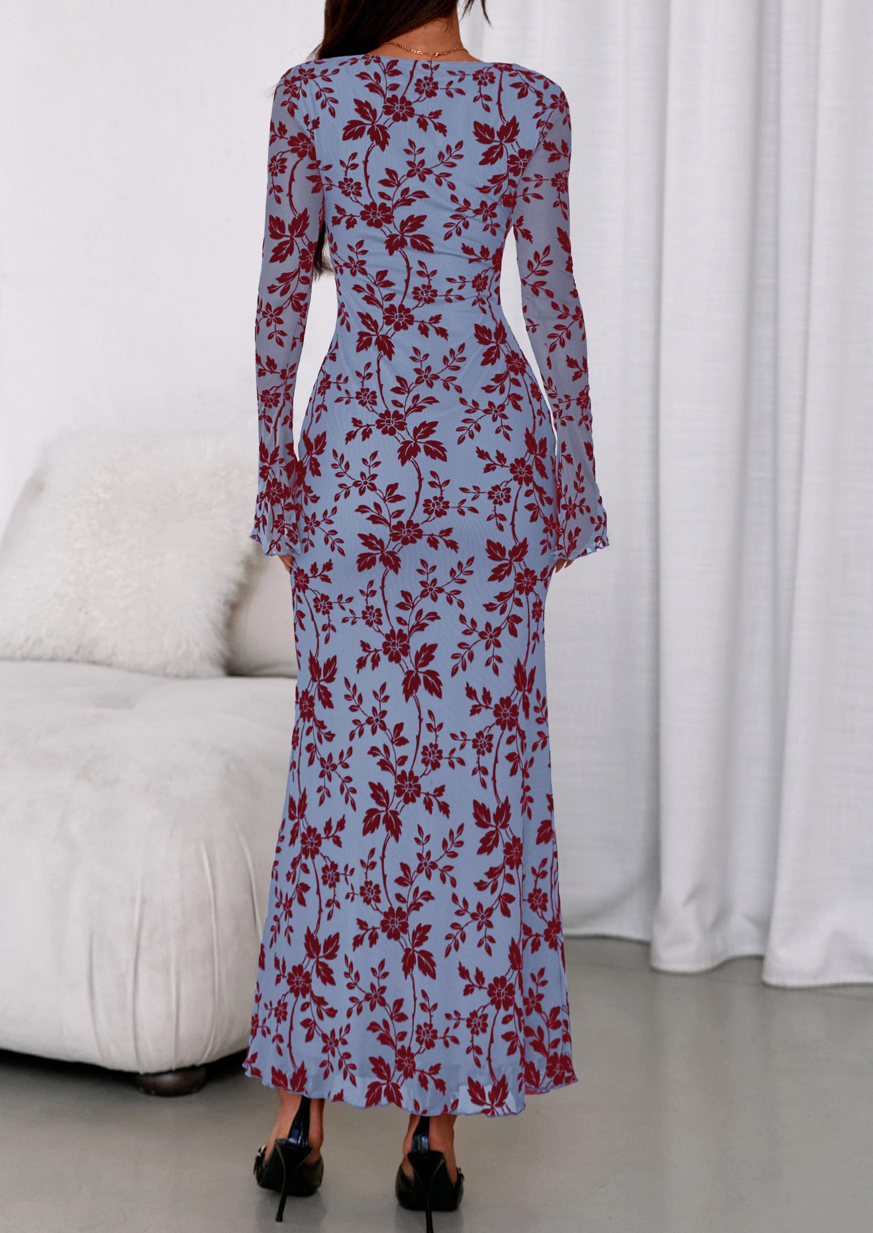 Women's Floral Bodycon Maxi Dress Wedding Guest Dresses