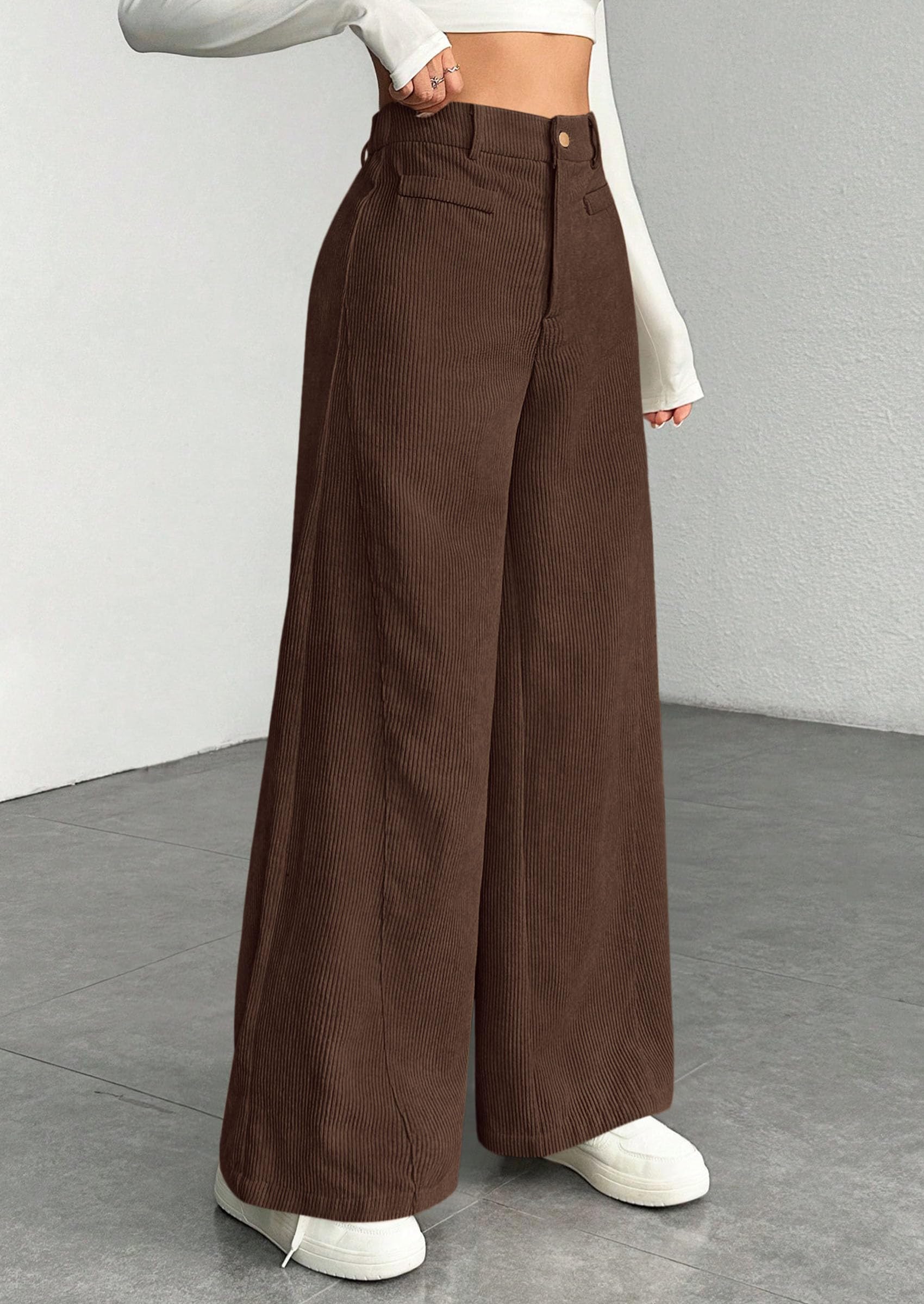Women's High Waisted Corduroy Pants Casual,Coffee,S