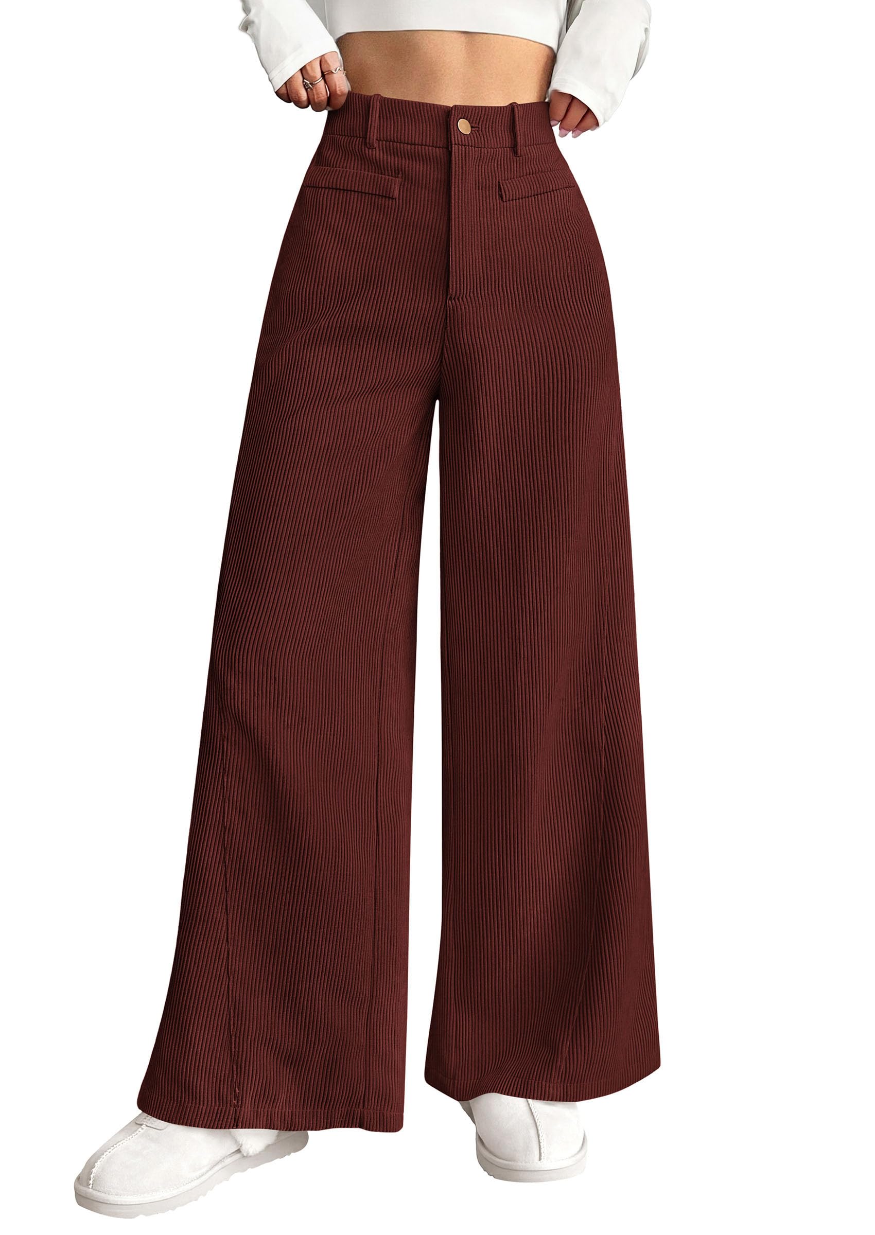 Women's High Waisted Corduroy Pants Casual,Rust Red,S
