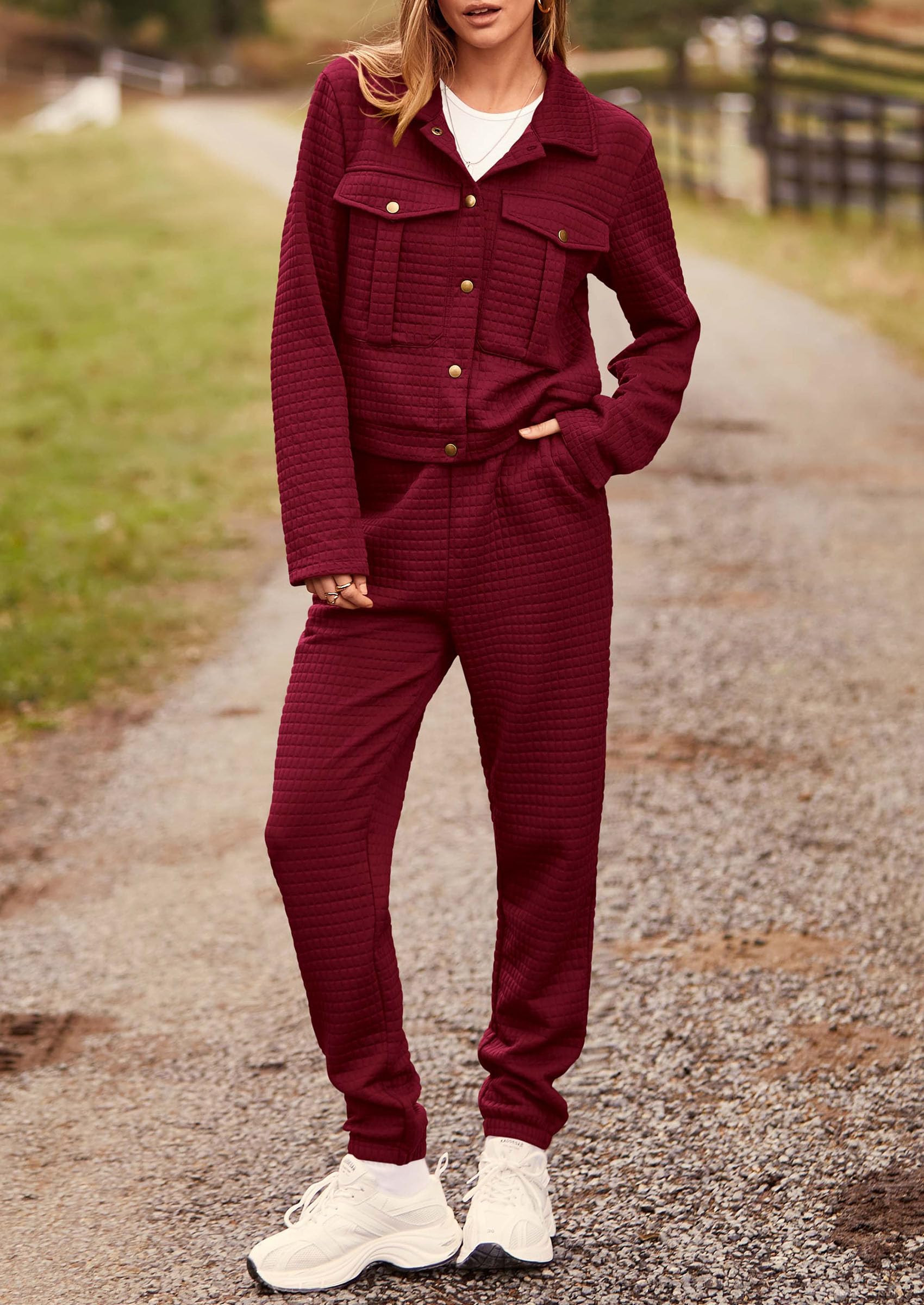 Women's 2 Piece Matching Lounge Sets Tracksuit,Wine Red,S