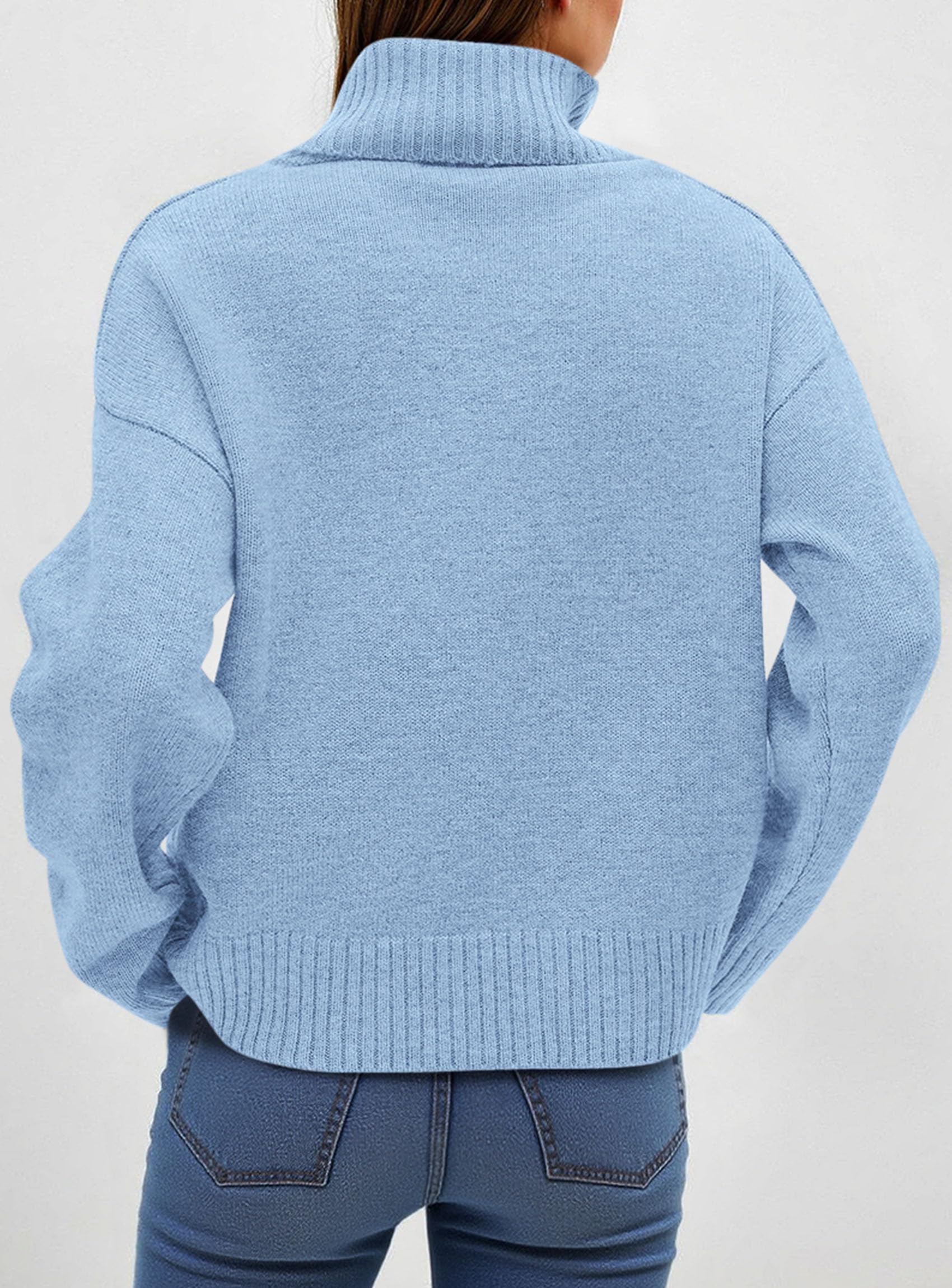 Womens Turtleneck Long Sleeve Knit Sweater,Light Blue,S
