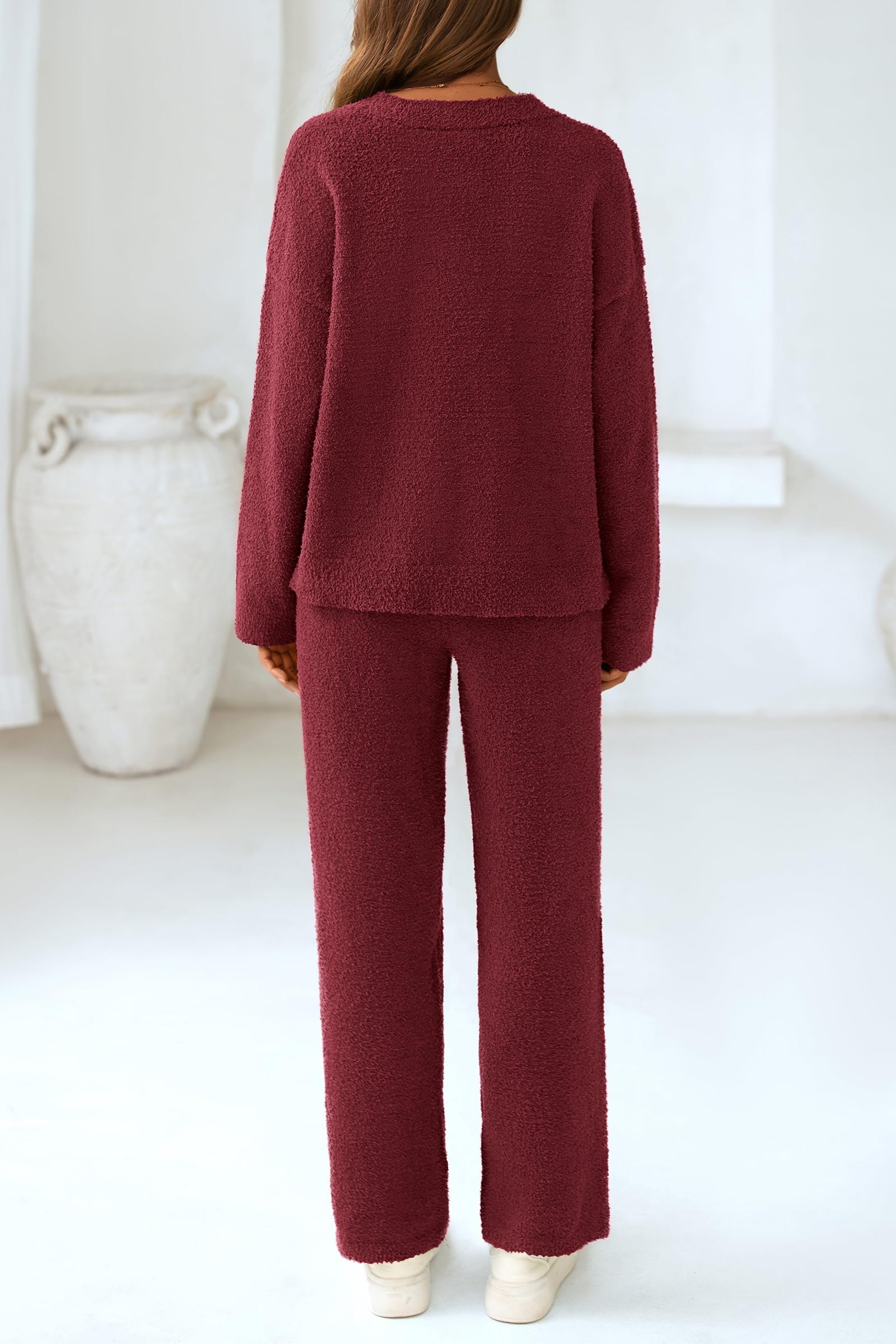 Lounge Sets for Women Fall 2 Piece Fuzzy Sweater Pajama Set