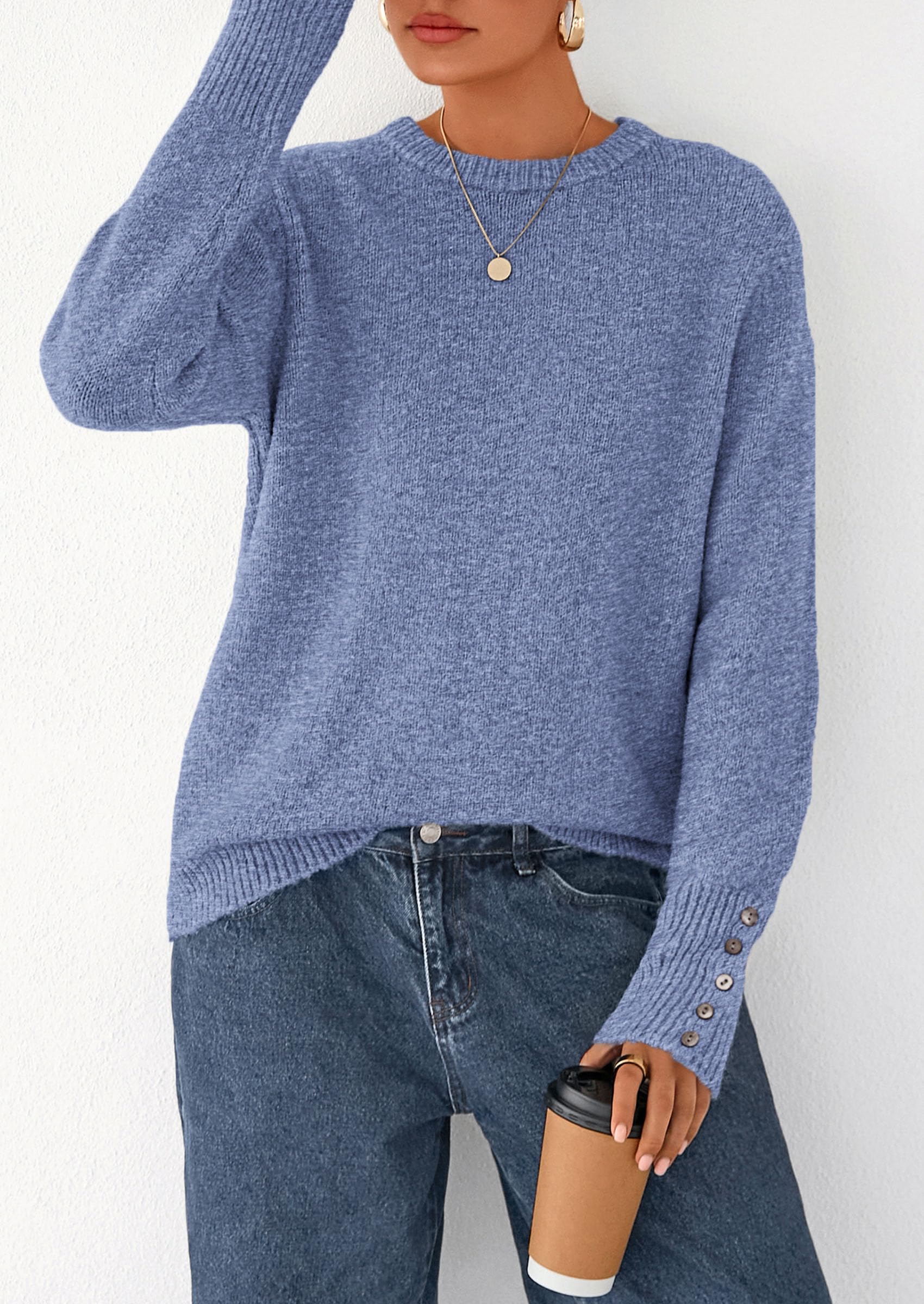 Fall Sweaters for Women Cozy Casual Pullover Ribbed Knit Tops