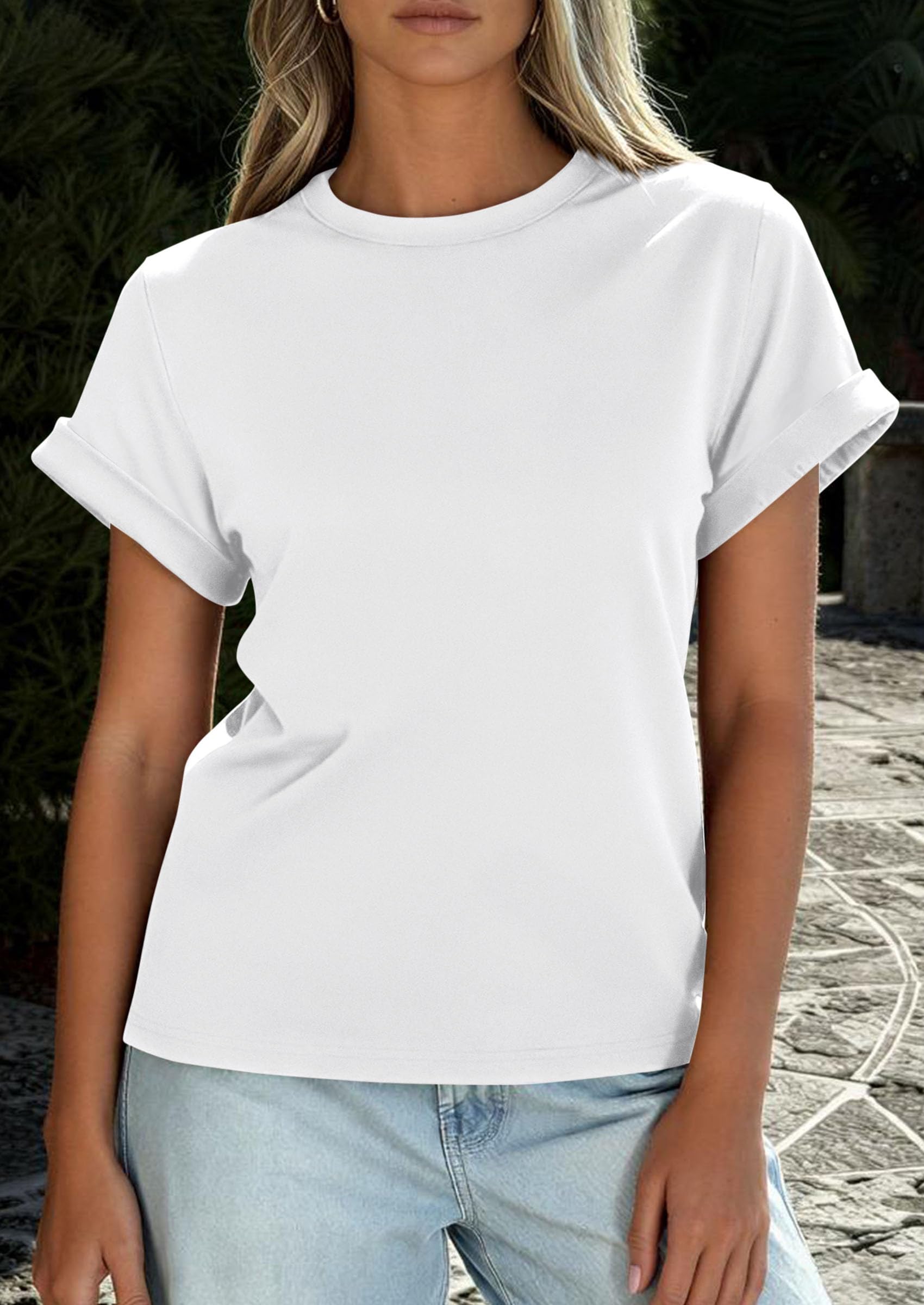 Womens Summer Tops Short Sleeve Shirts,White,S