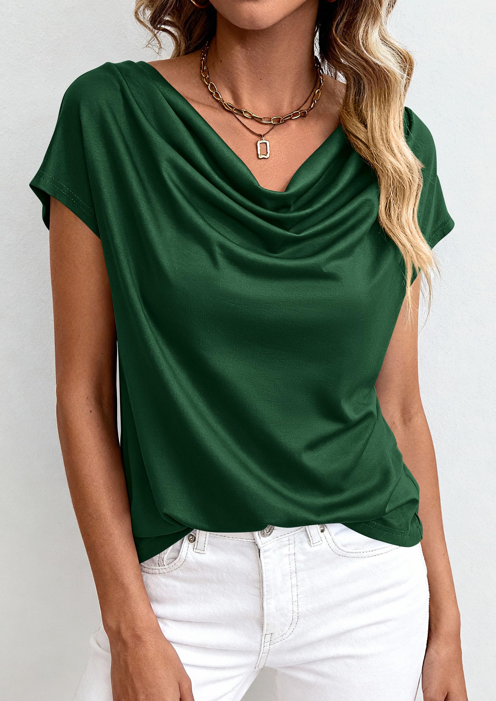 Womens Tops Dressy Business Casual Work Blouses, Green,XS