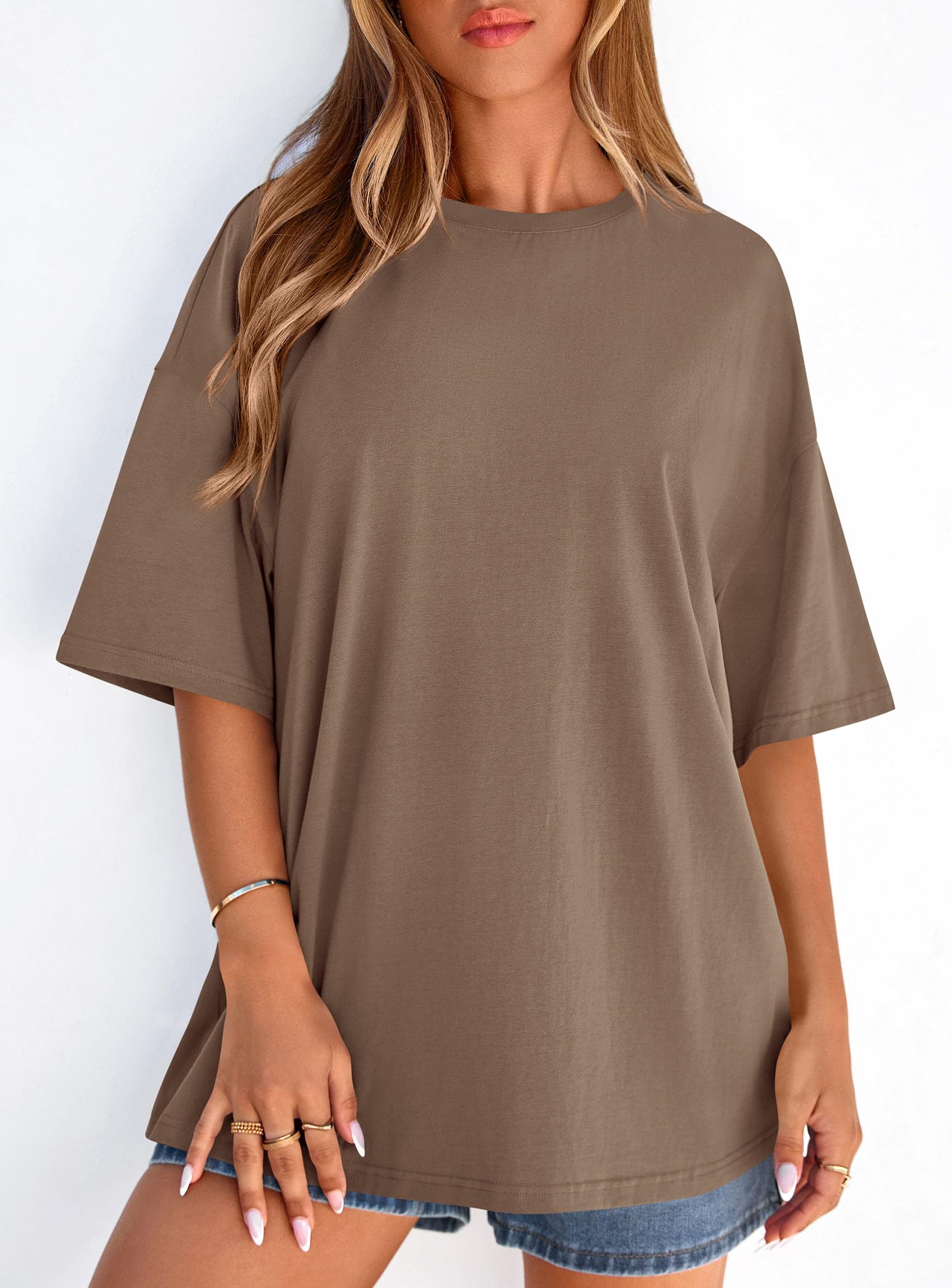 Women's Oversized Tshirts Going Out Tops (Brown,S)