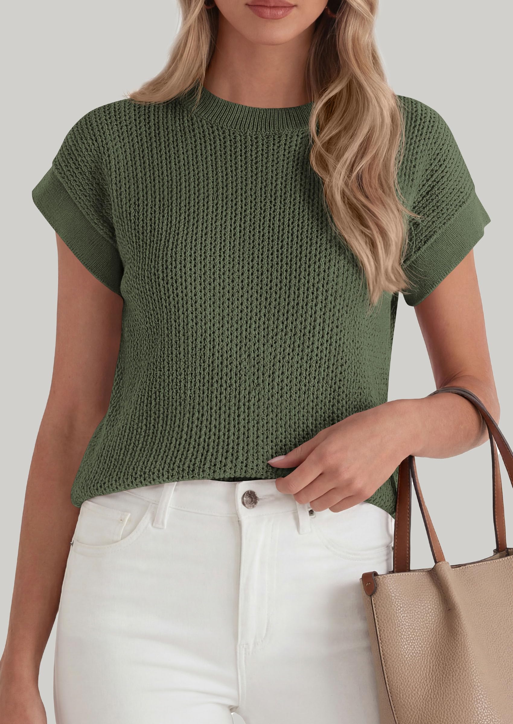 Women's Summer Sweater Vest Crochet Tops (Green,M)
