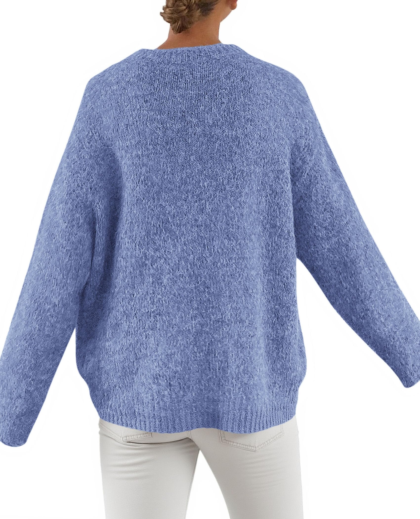 Womens Long Sleeve Oversized Pullover Sweater,Mist Blue,S