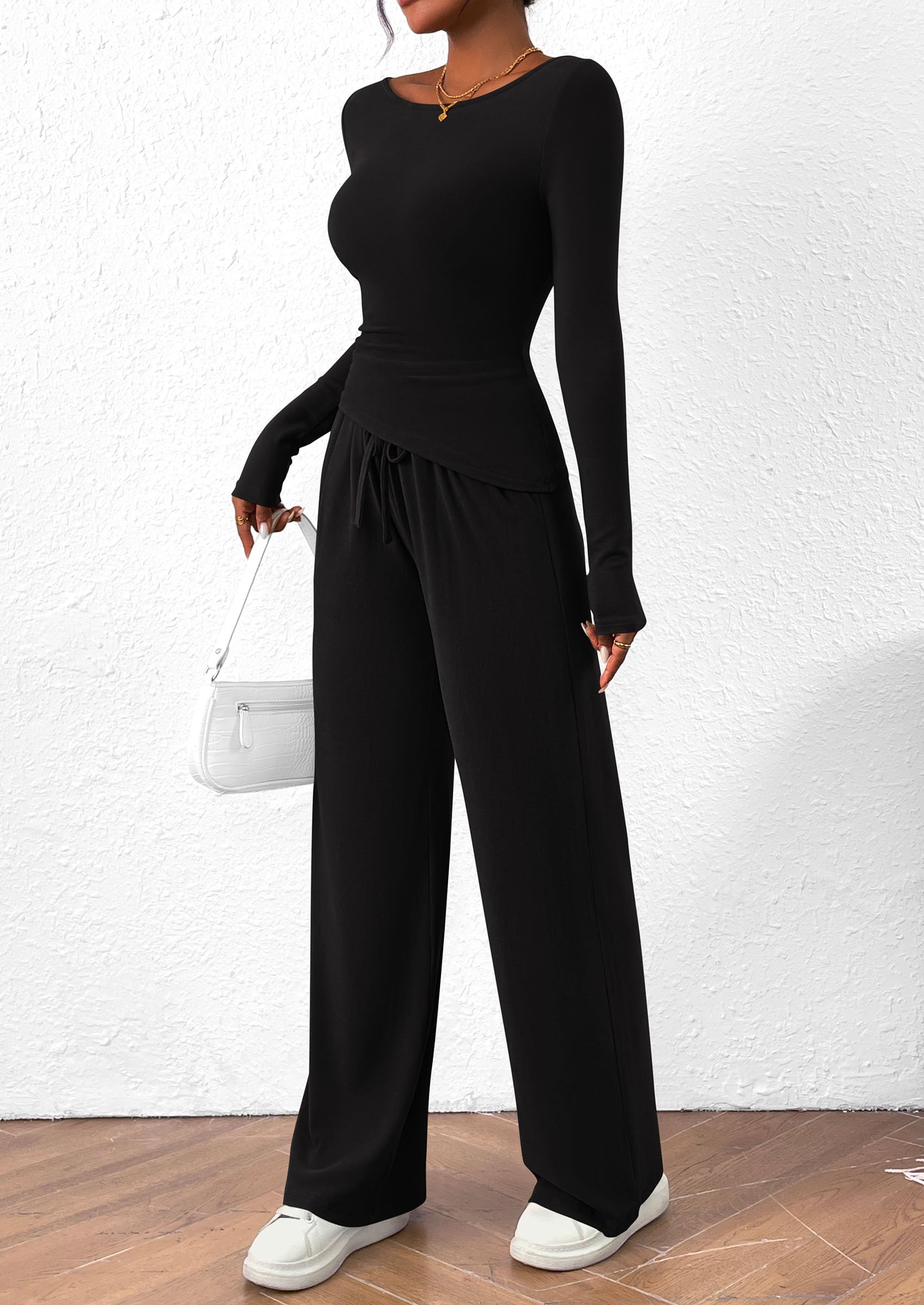 Women's 2 Piece Lounge Sets Airport Outfits(Black,XS)