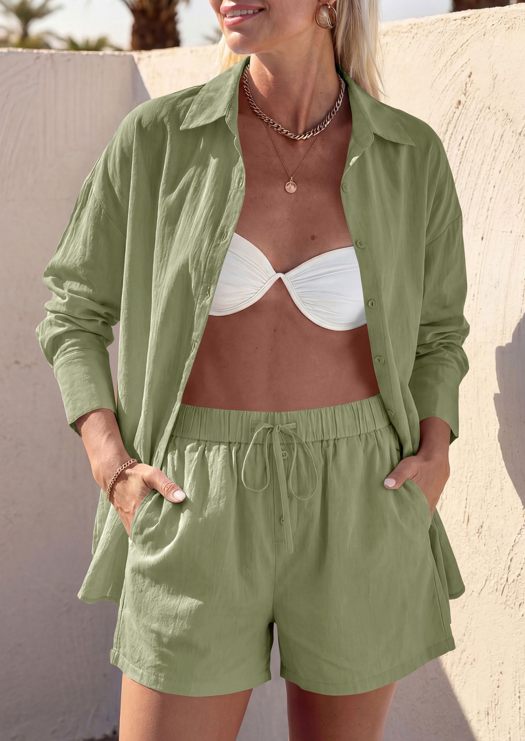Women's Summer 2 Piece Outfits Lounge Sets (Army Green,S)