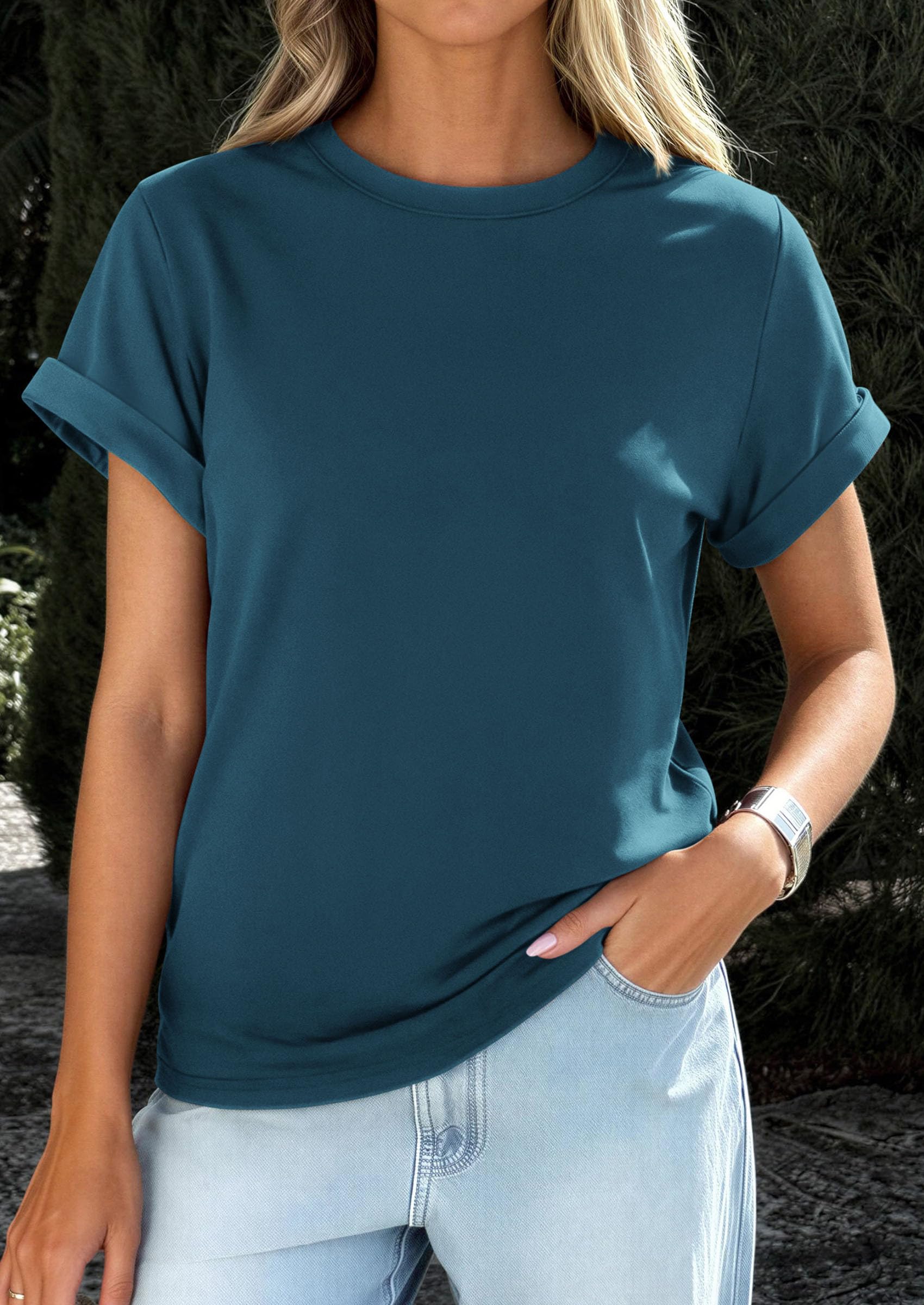 Womens Summer Tops Short Sleeve Shirts,Dark Blue,S
