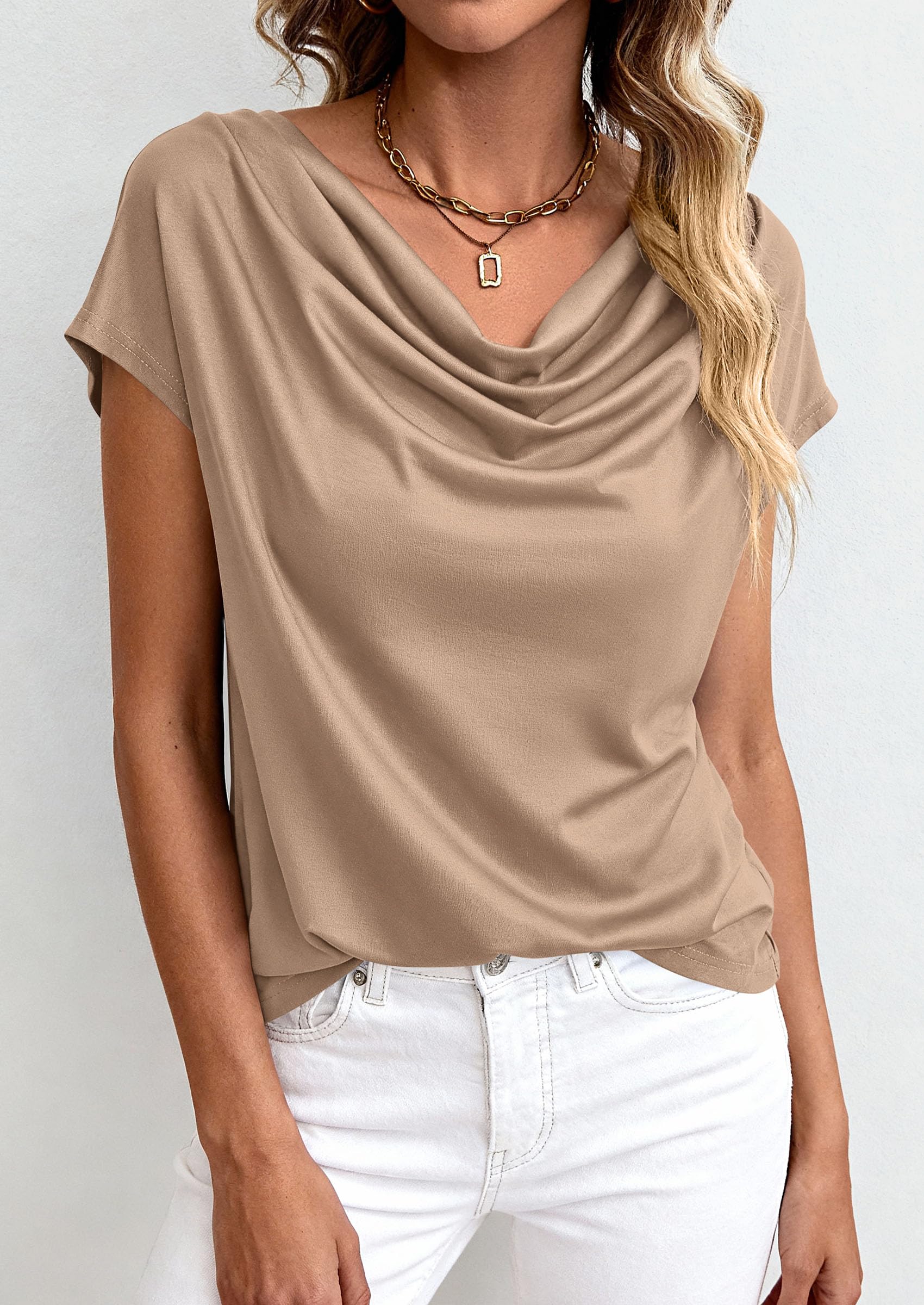 Womens Tops Dressy Business Casual Work Blouses, Khaki,XS