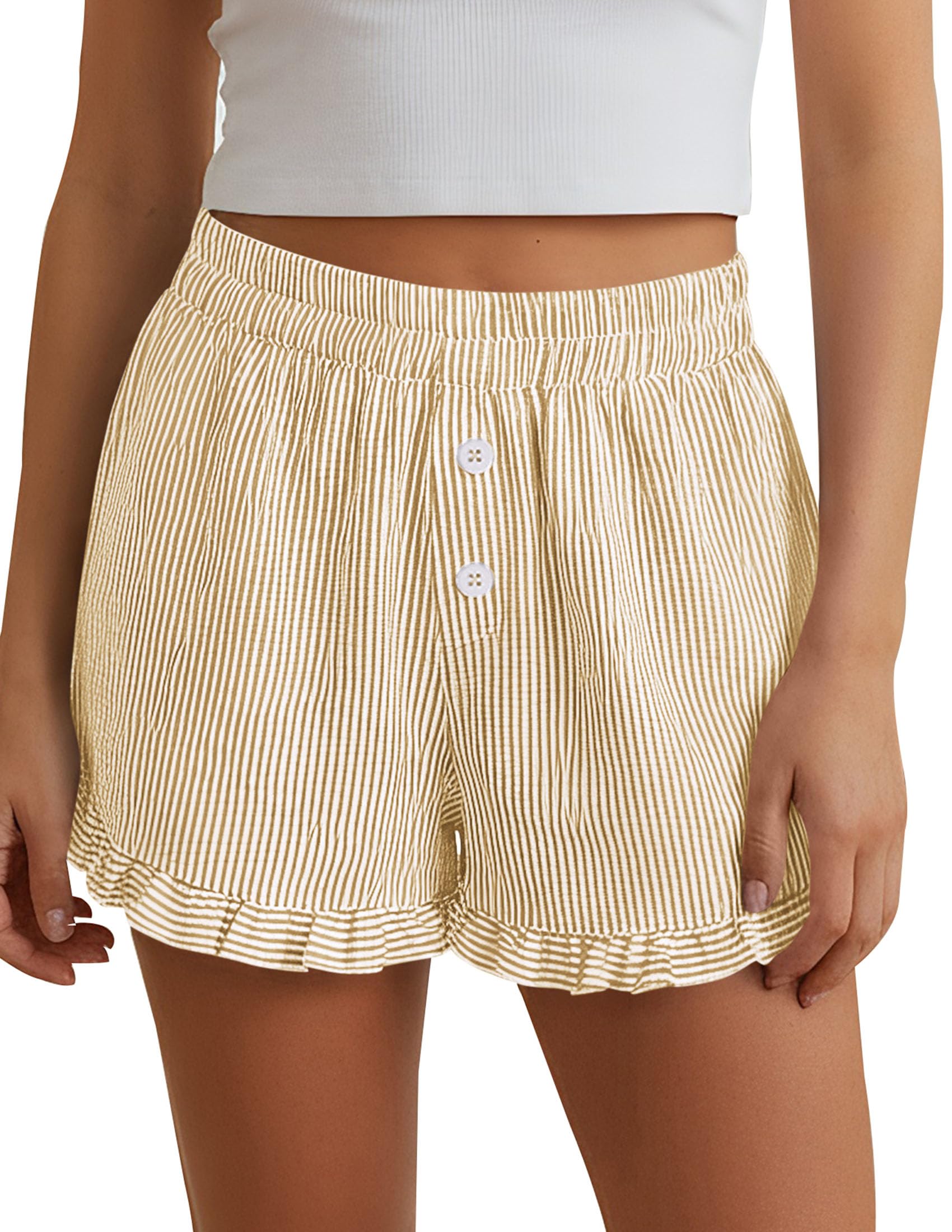 Womens Boxer Shorts Striped Gingham Ruffle Pajama Bottoms