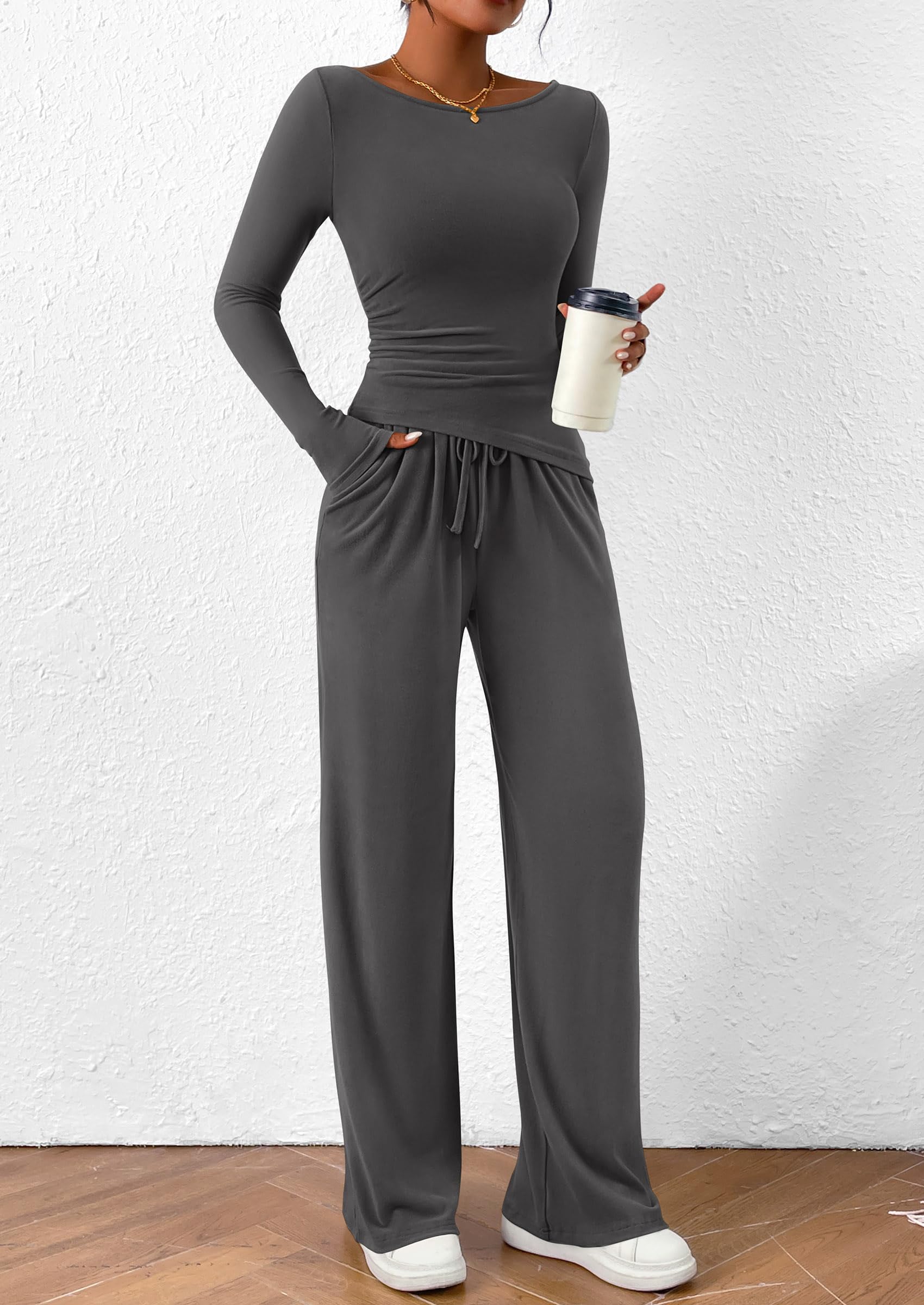 Women's 2 Piece Lounge Sets Airport Outfits(Dark Grey,XS)
