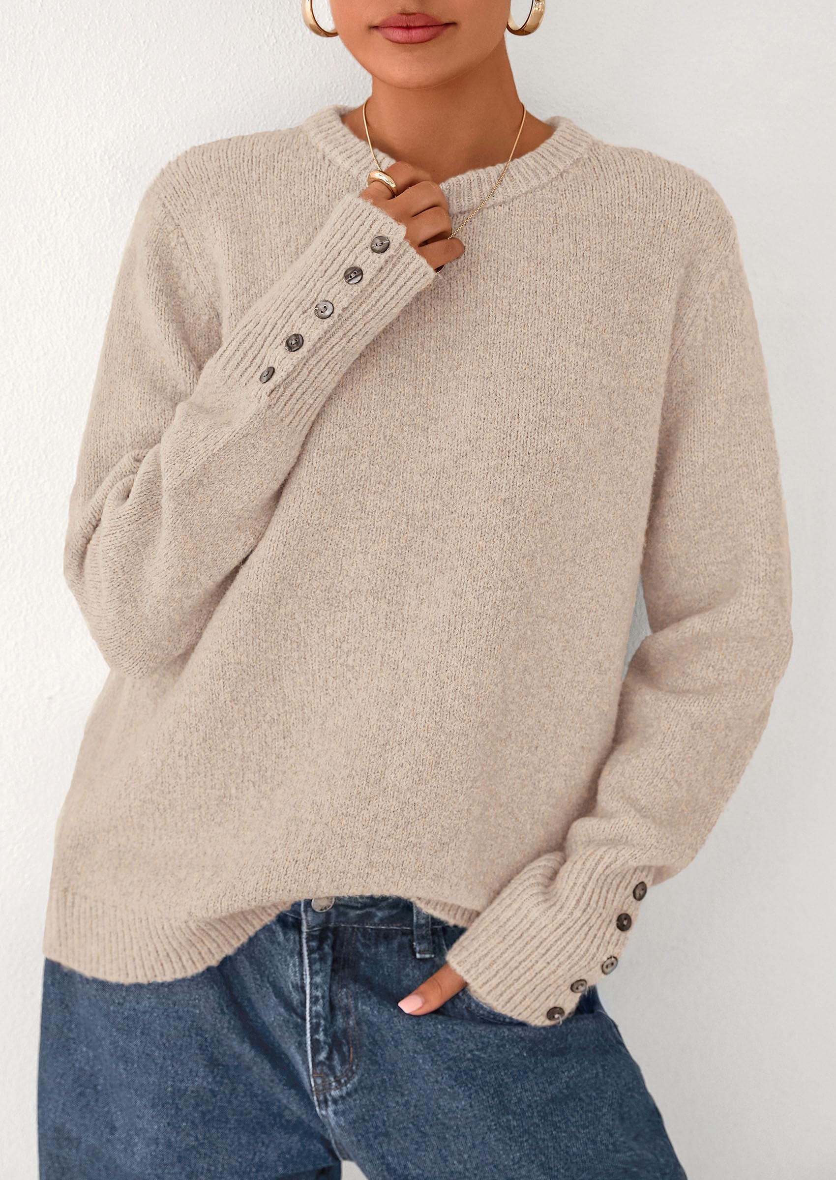Fall Sweaters for Women Cozy Casual Pullover Ribbed Knit Tops