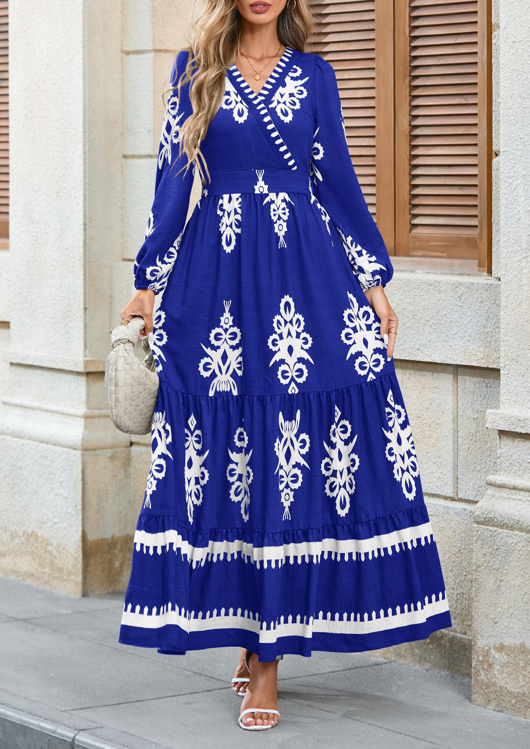 Women's Long Sleeve Floral Boho Maxi Wedding Guest Dress