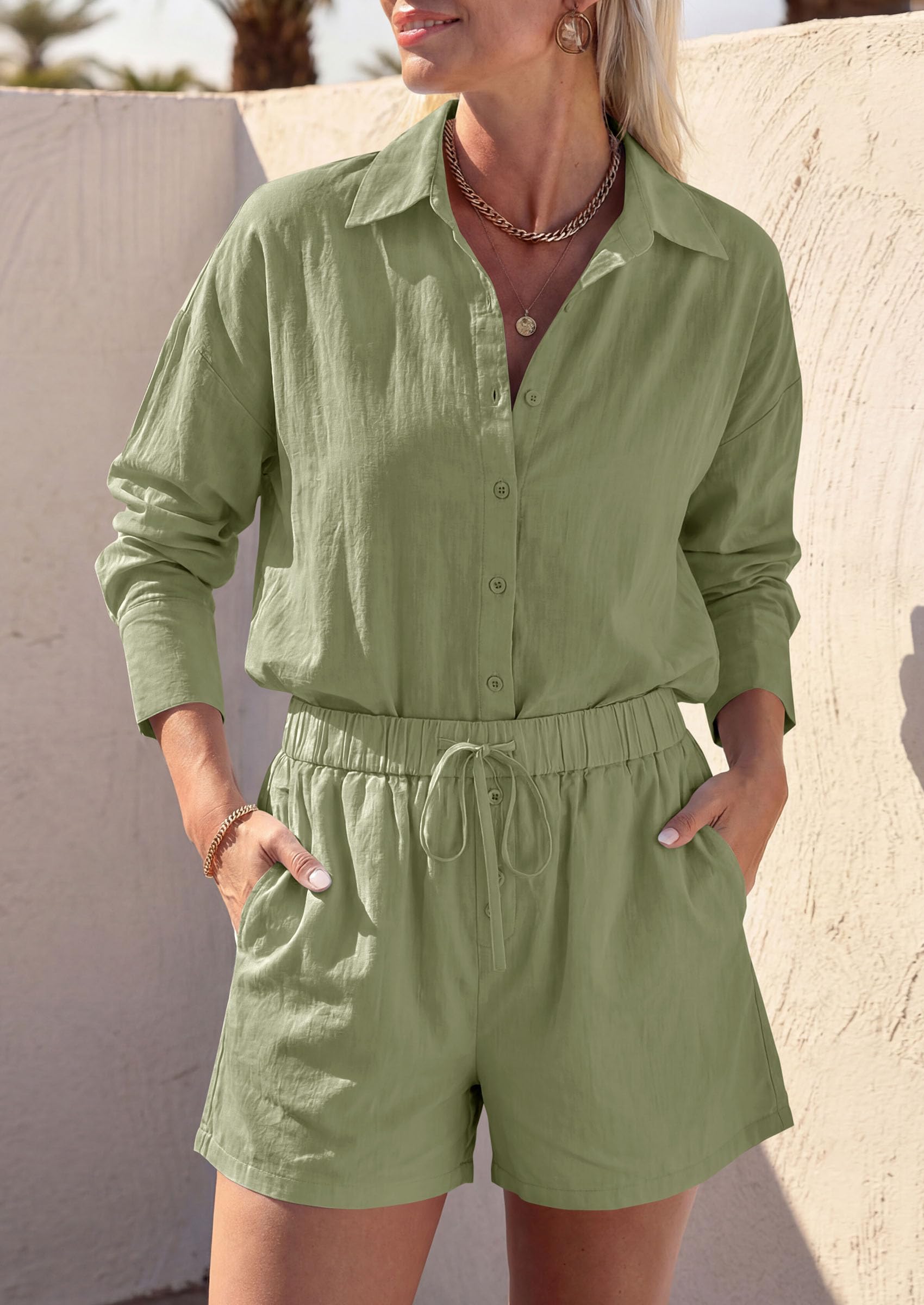 Women's Summer 2 Piece Outfits Lounge Sets (Army Green,S)