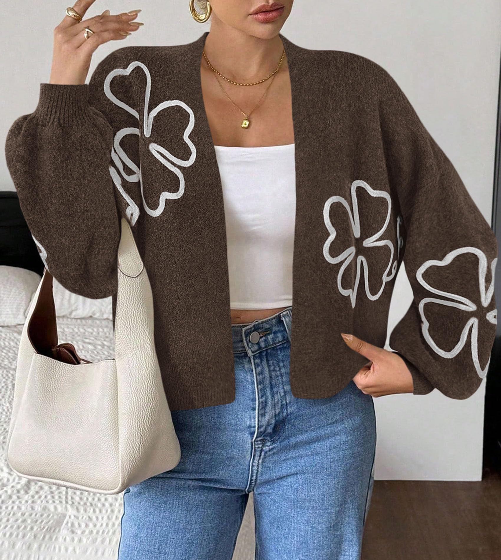 Women's Floral Oversized Cardigan Sweaters Trendy Fall Outfits