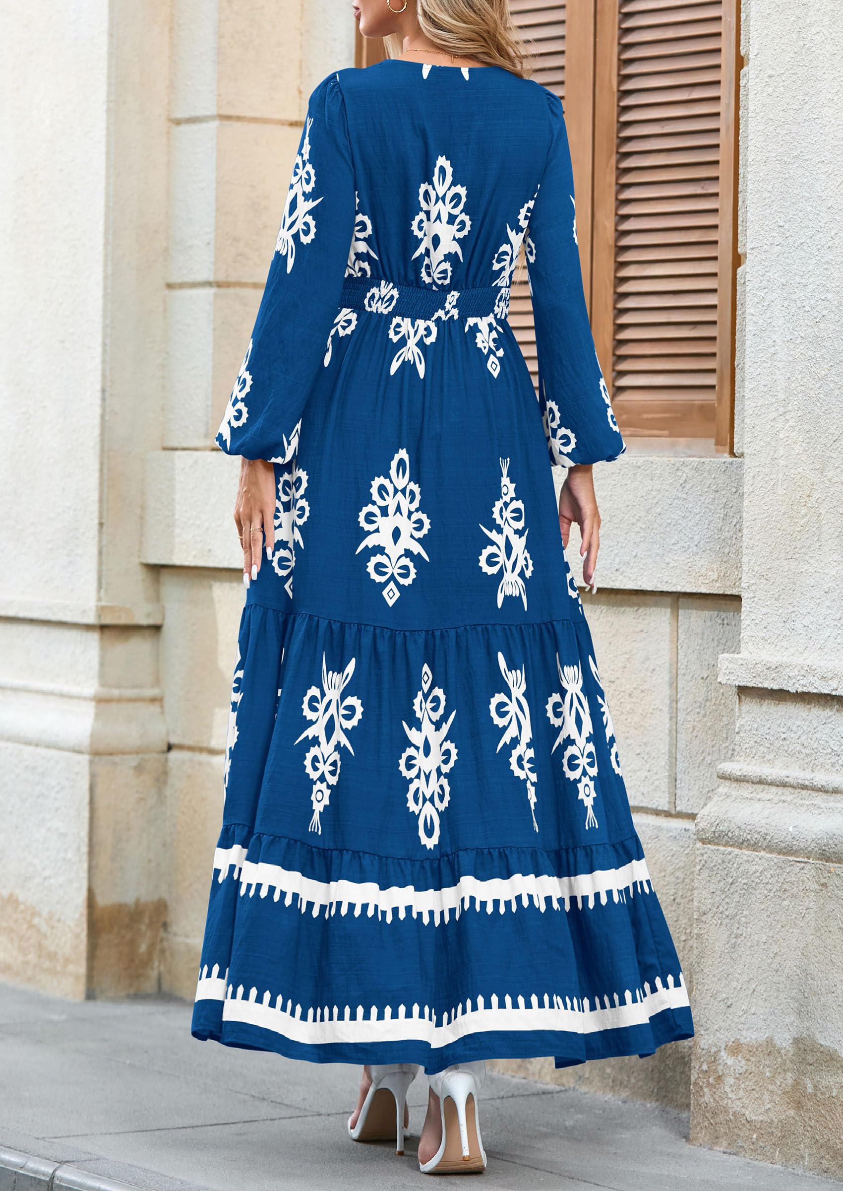 Women's Long Sleeve Floral Boho Maxi Wedding Guest Dress