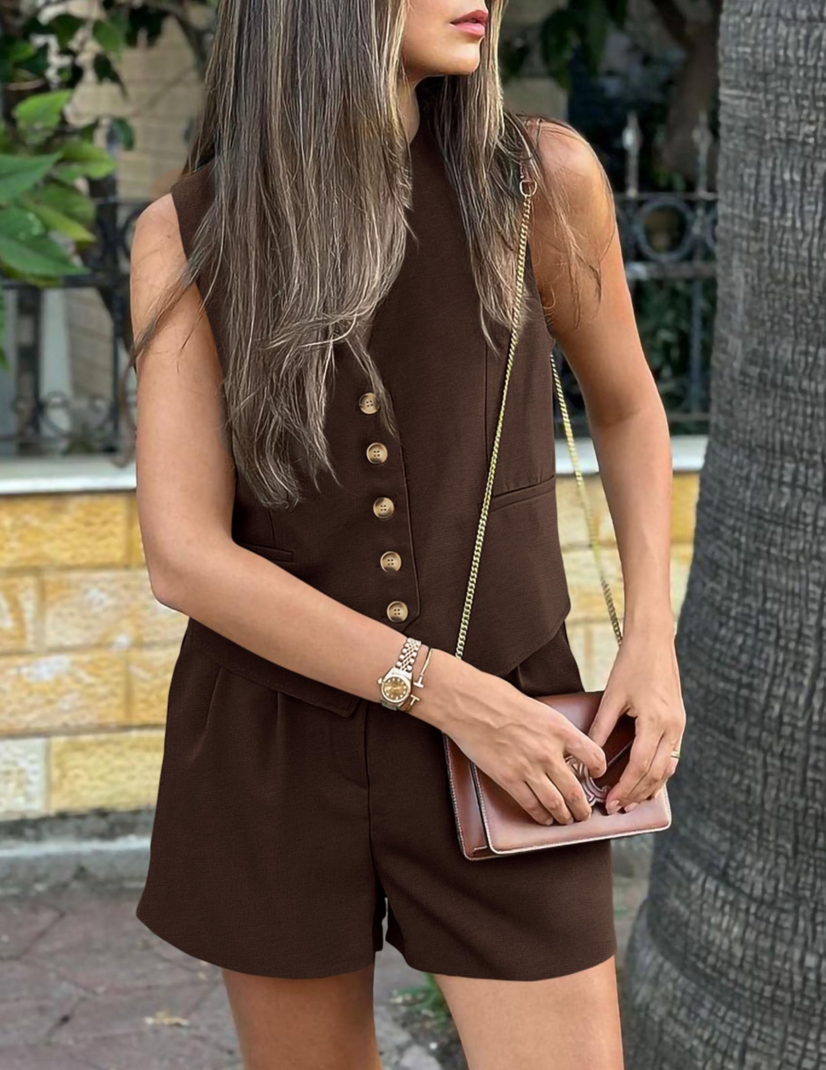 Women's Summer Two Piece Outfits Sets (Dark Coffee,X-Small)