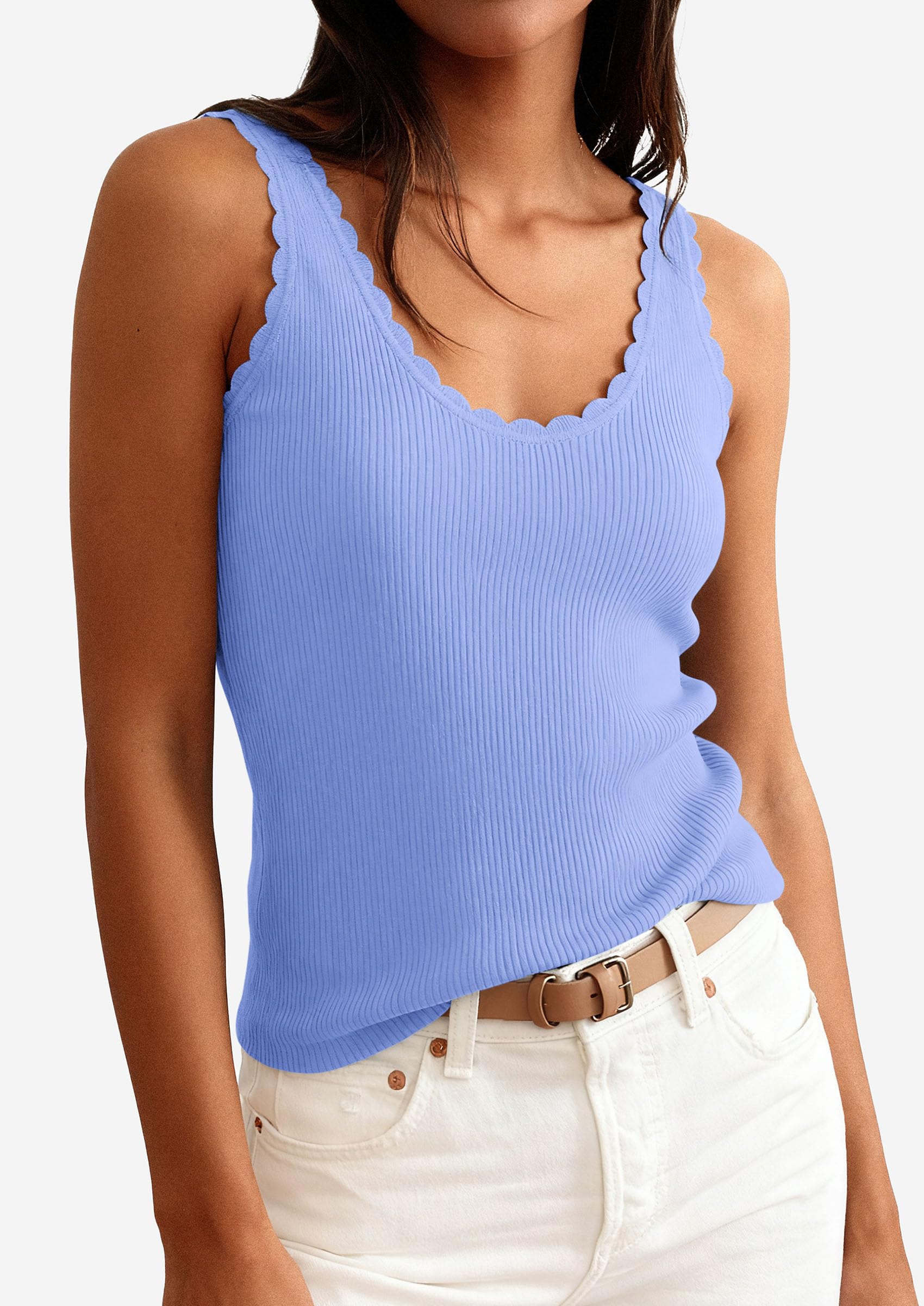 Womens Ribbed Knit Sleeveless Tank Tops,Sky Blue,XS