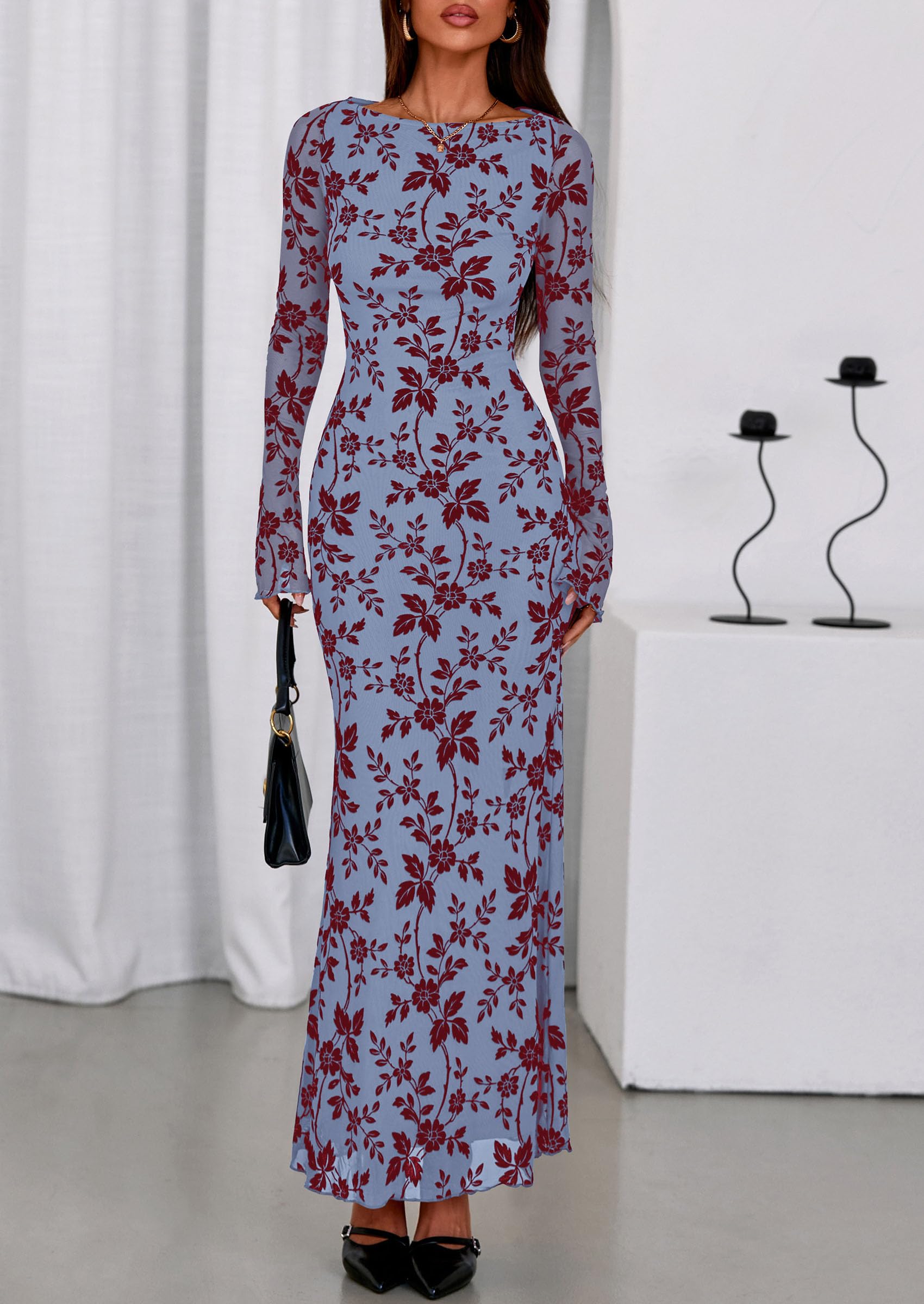 Women's Floral Bodycon Maxi Dress Wedding Guest Dresses