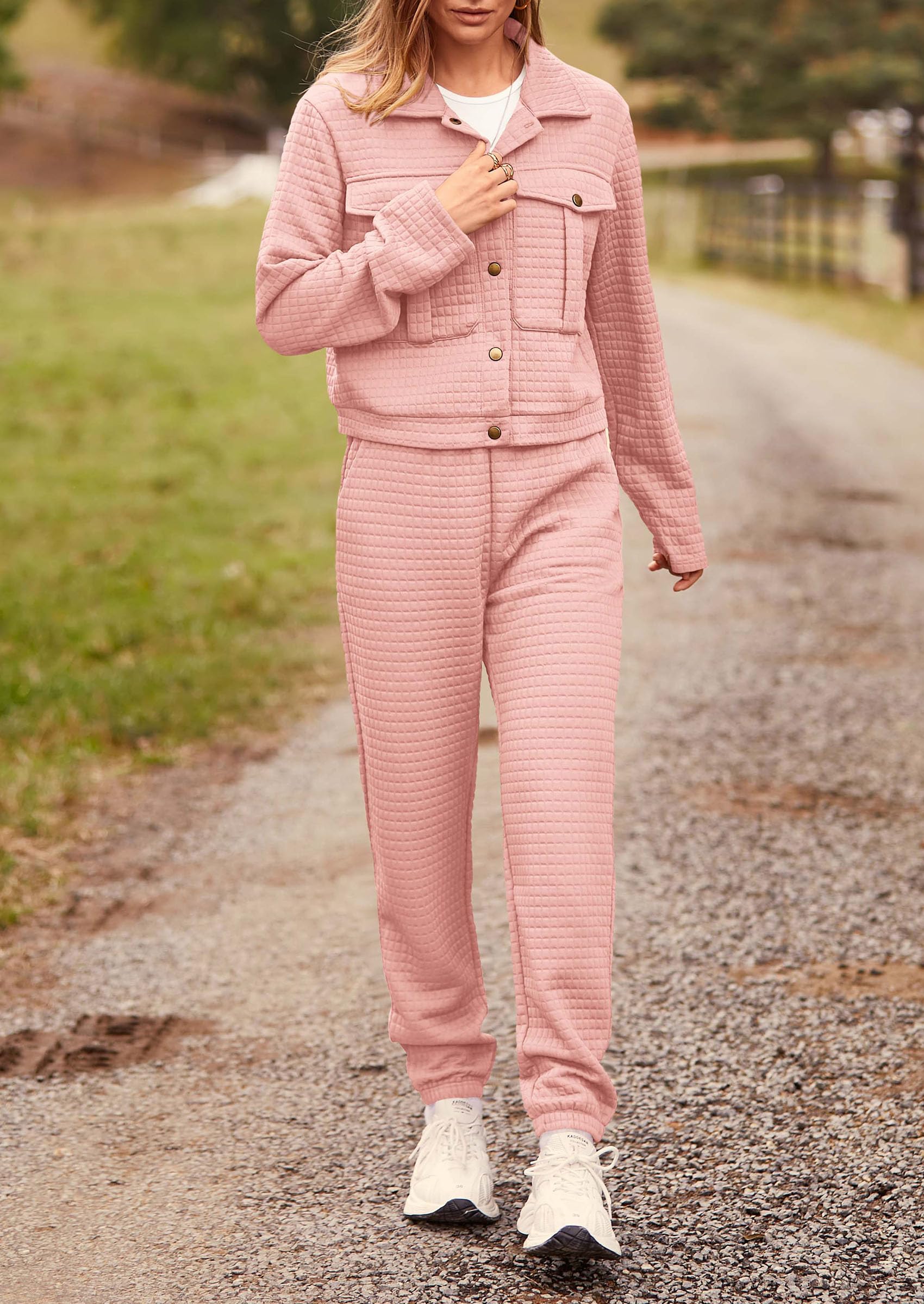 Women's 2 Piece Matching Lounge Sets Tracksuit,Pink,S