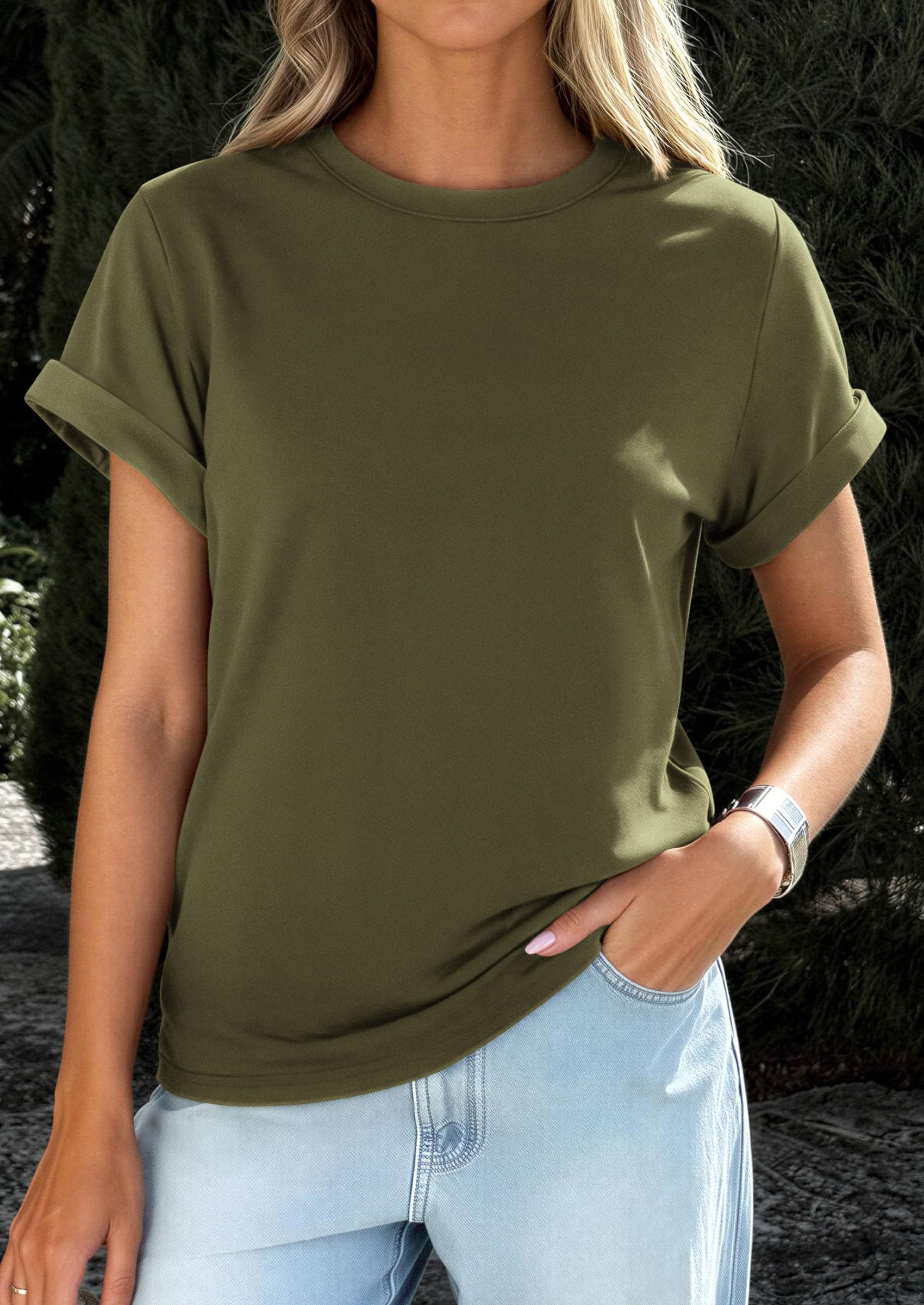 Womens Summer Tops Short Sleeve Shirts,Army Green,S