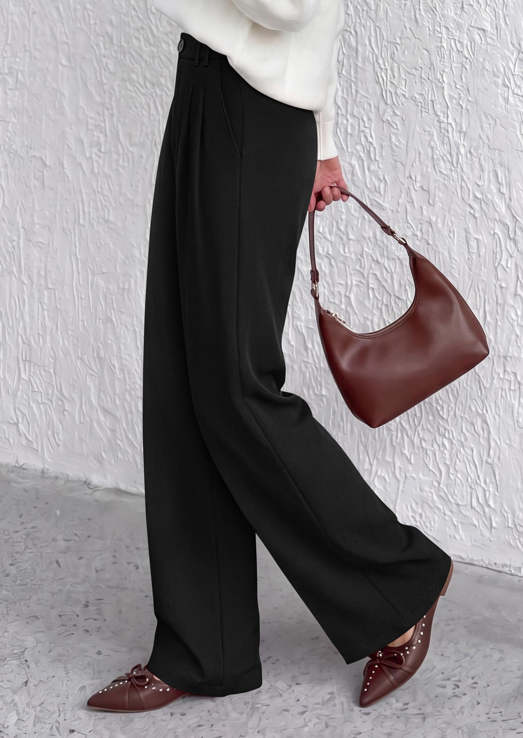 Women's Dress Pants Wide Leg Flowy Trousers,Black,S