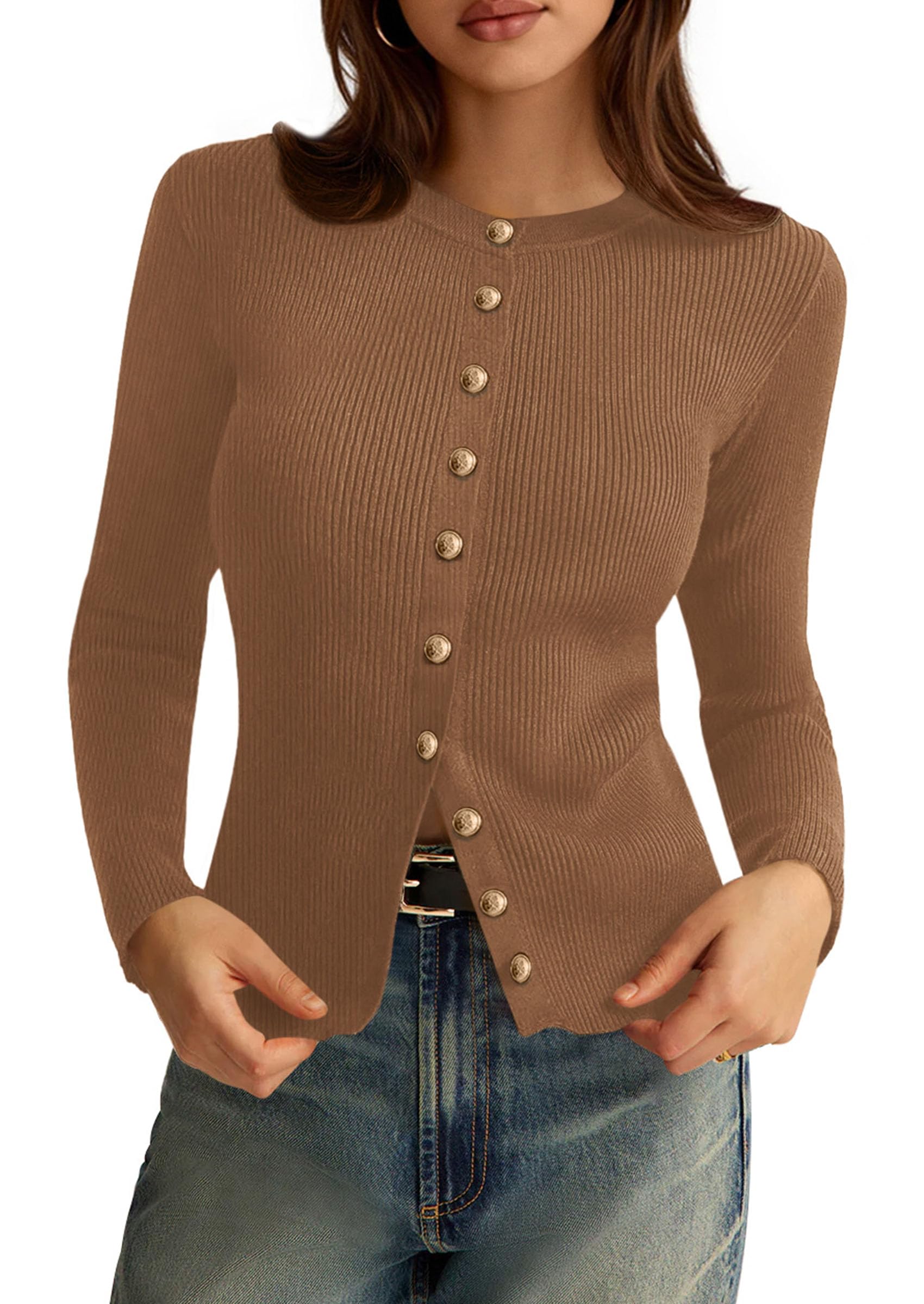 Women's Fall Lightweight Cardigan Sweaters,Khaki,S