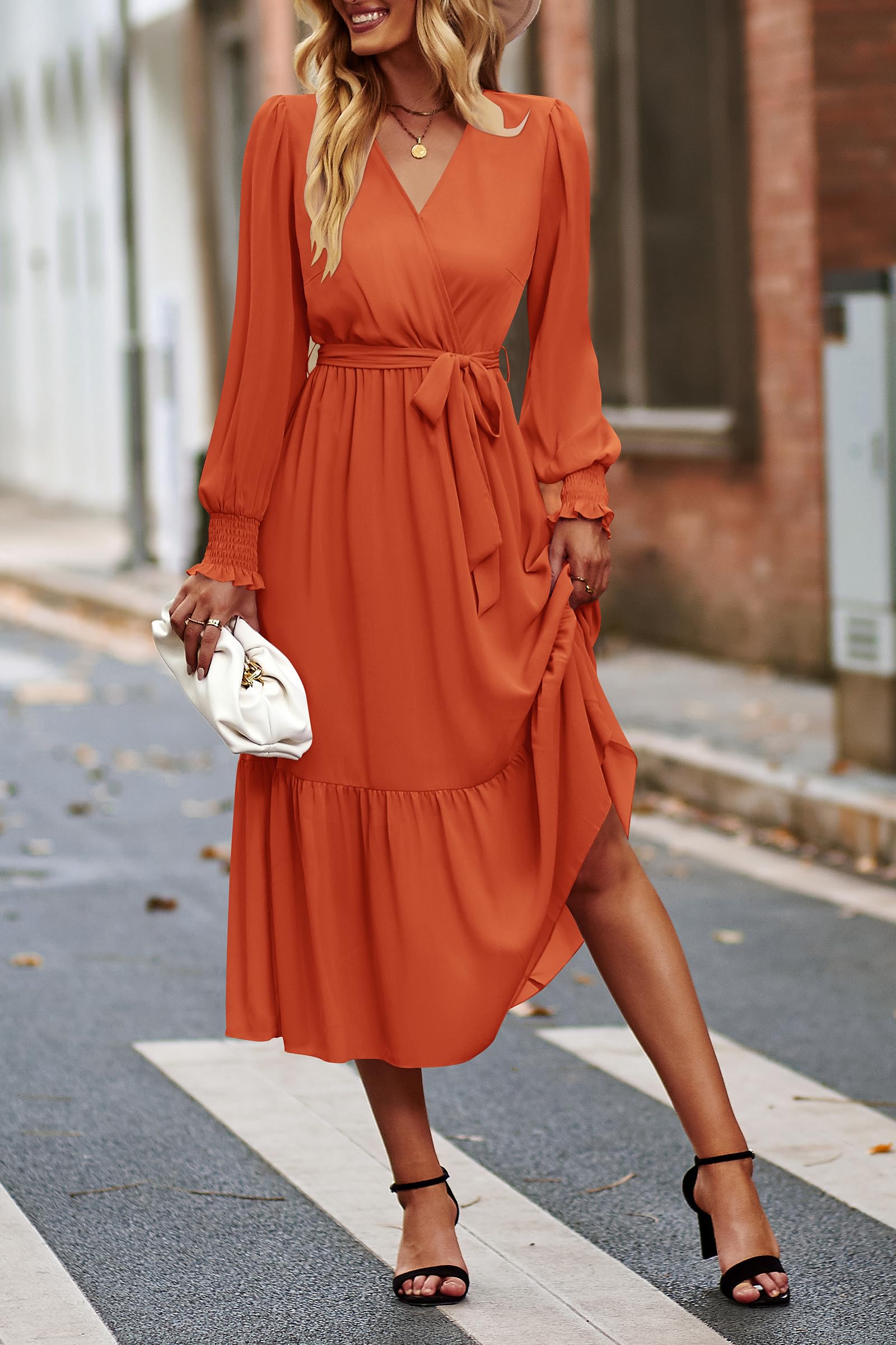 Womens Long Sleeve Boho Maxi Fall Floral Wedding Guest Dresses