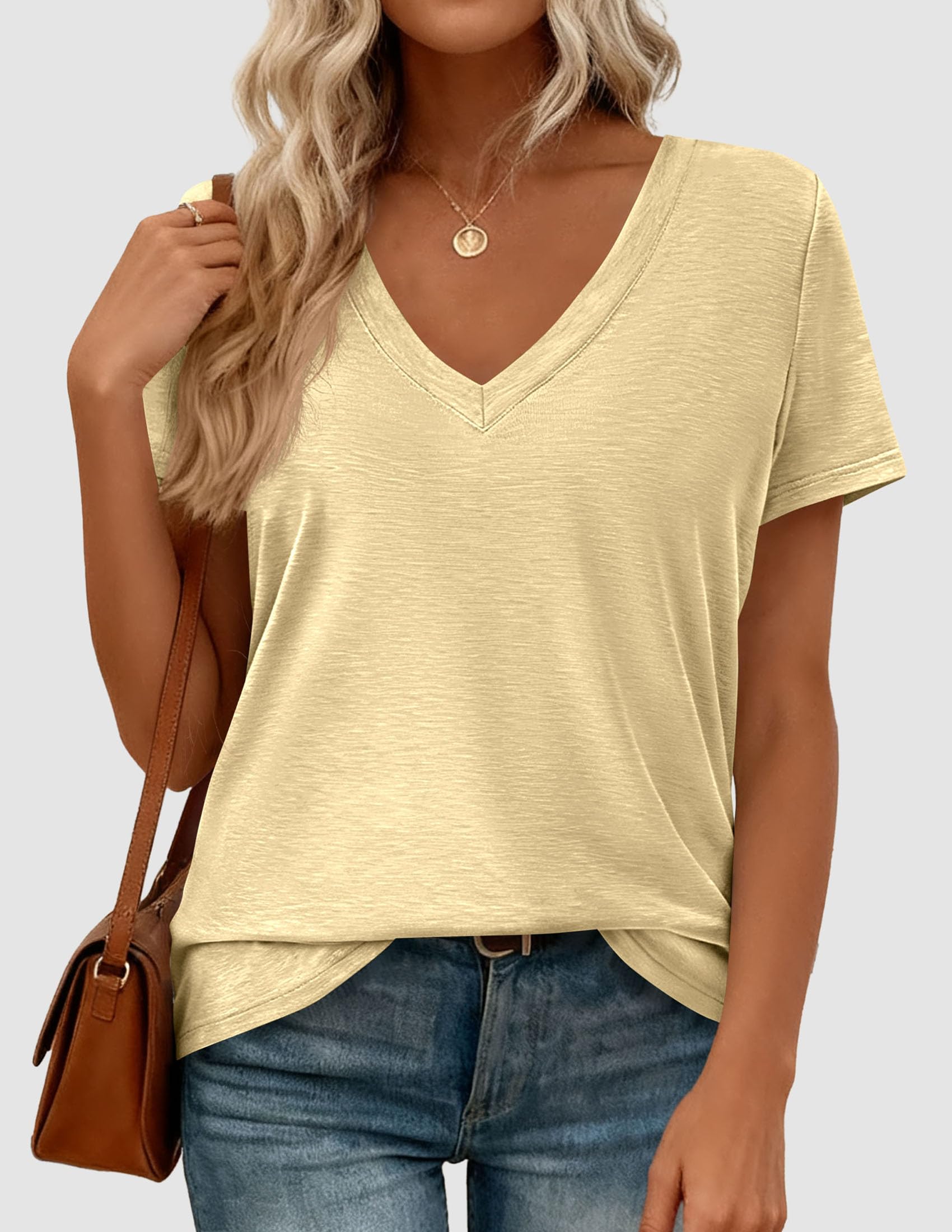 Womens Tops Short Sleeve Oversized Tshirts, Yellow,S