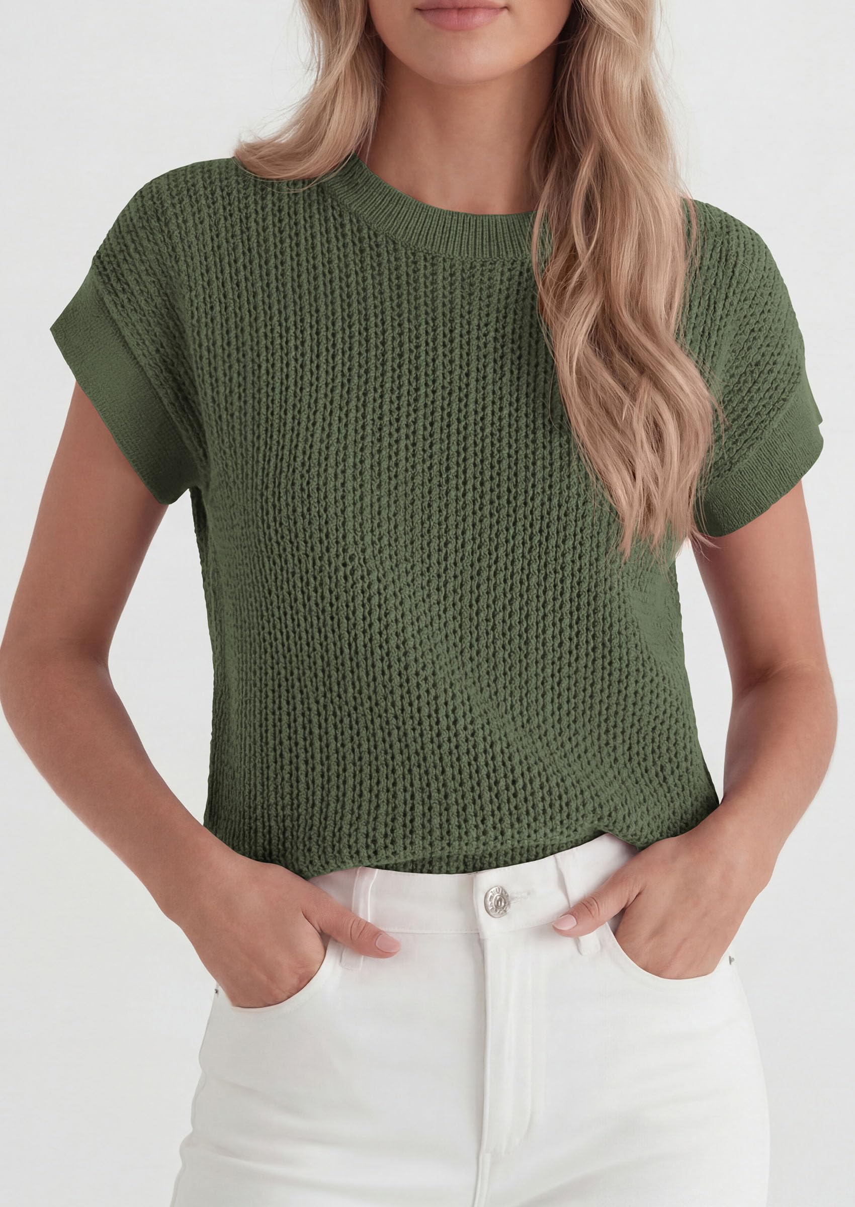 Women's Summer Sweater Vest Crochet Tops (Green,M)