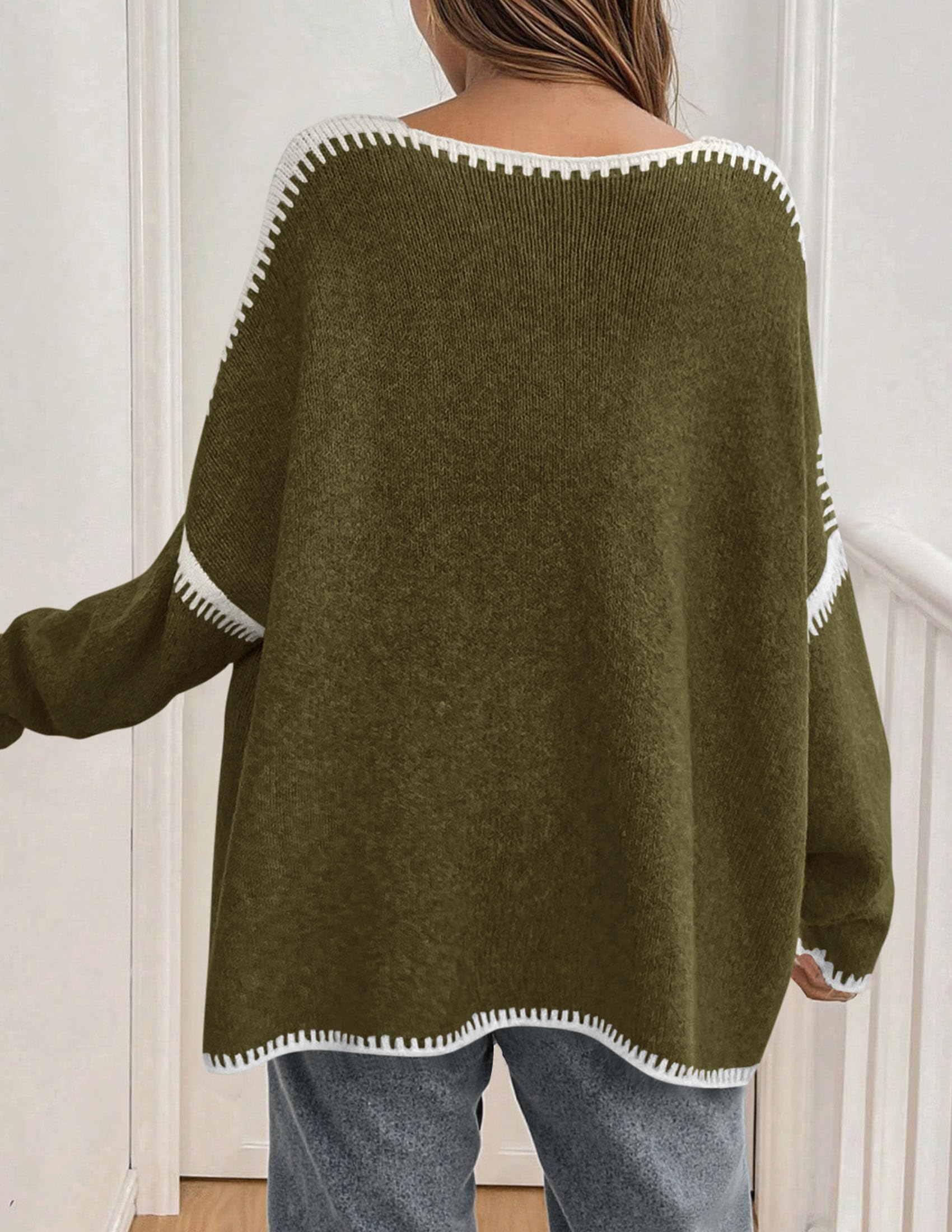 Womens Oversized Cardigan Sweaters 2026 Fall Long Lantern Sleeve Knit Open Front Lightweight Sweater (Style2-Army Green,Small)
