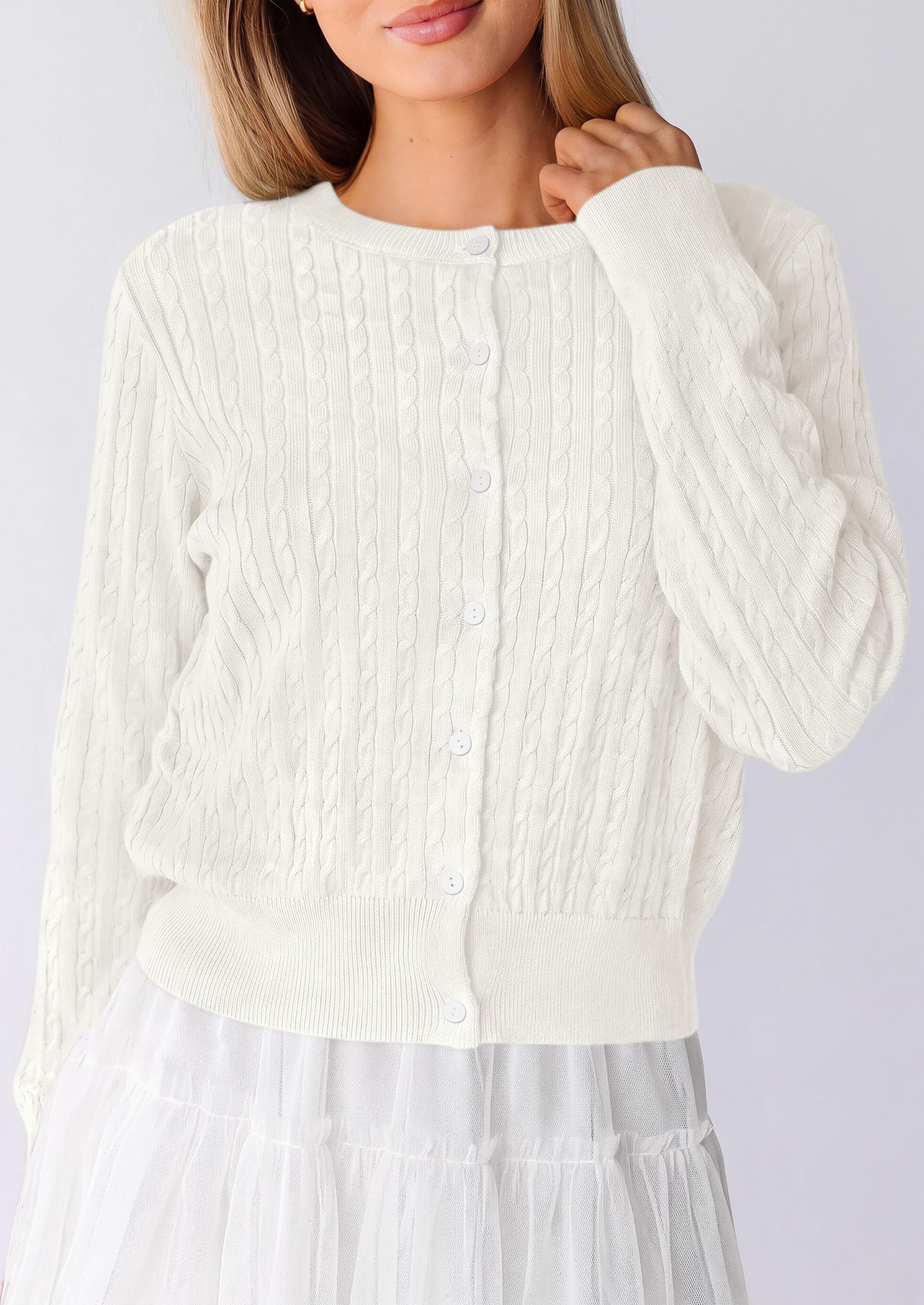 Women Fall Lightweight Cardigans Button Up Cable Knit Sweaters