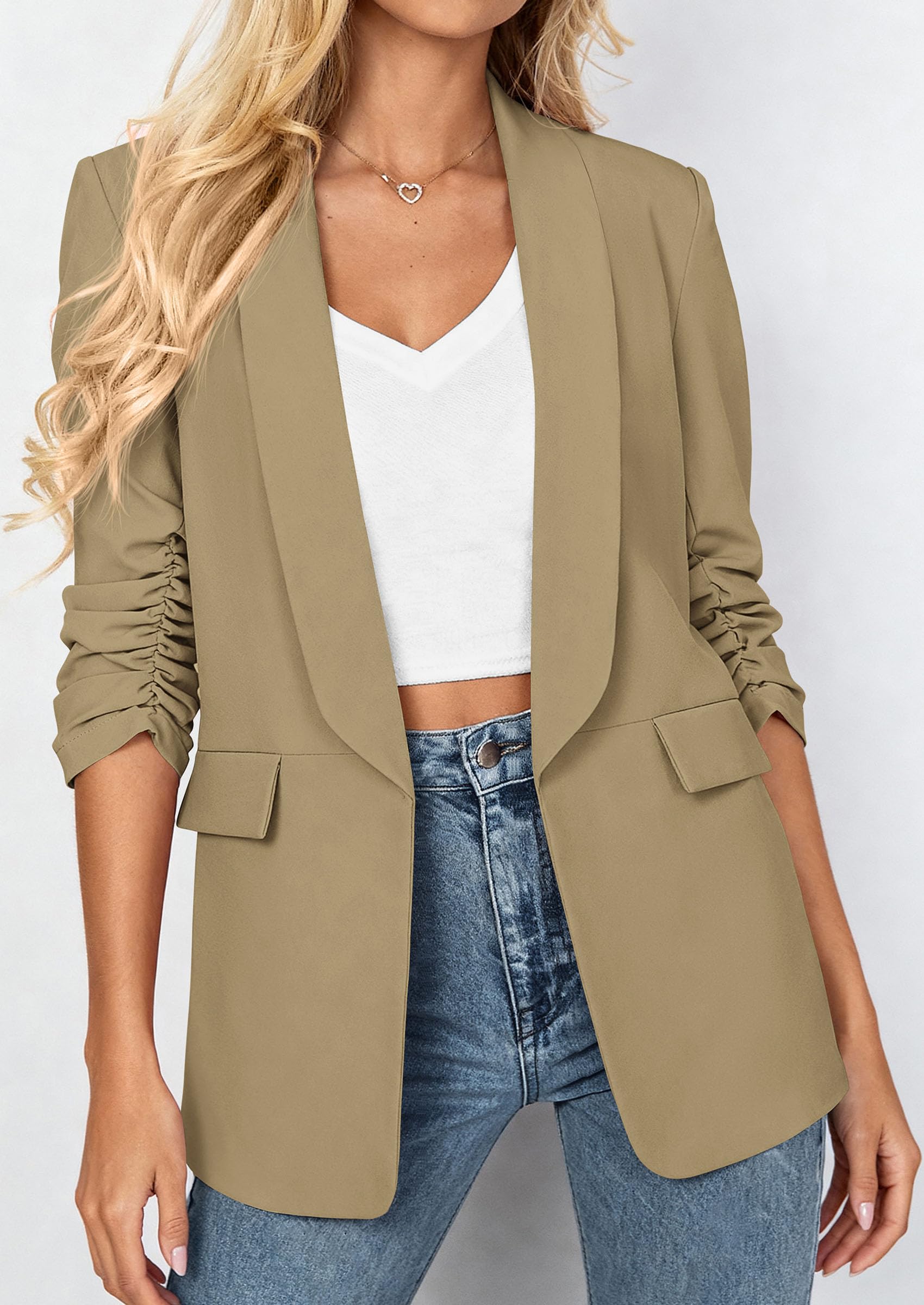 Women's Summer Blazers Business Casual Outfits Light Khaki,XS