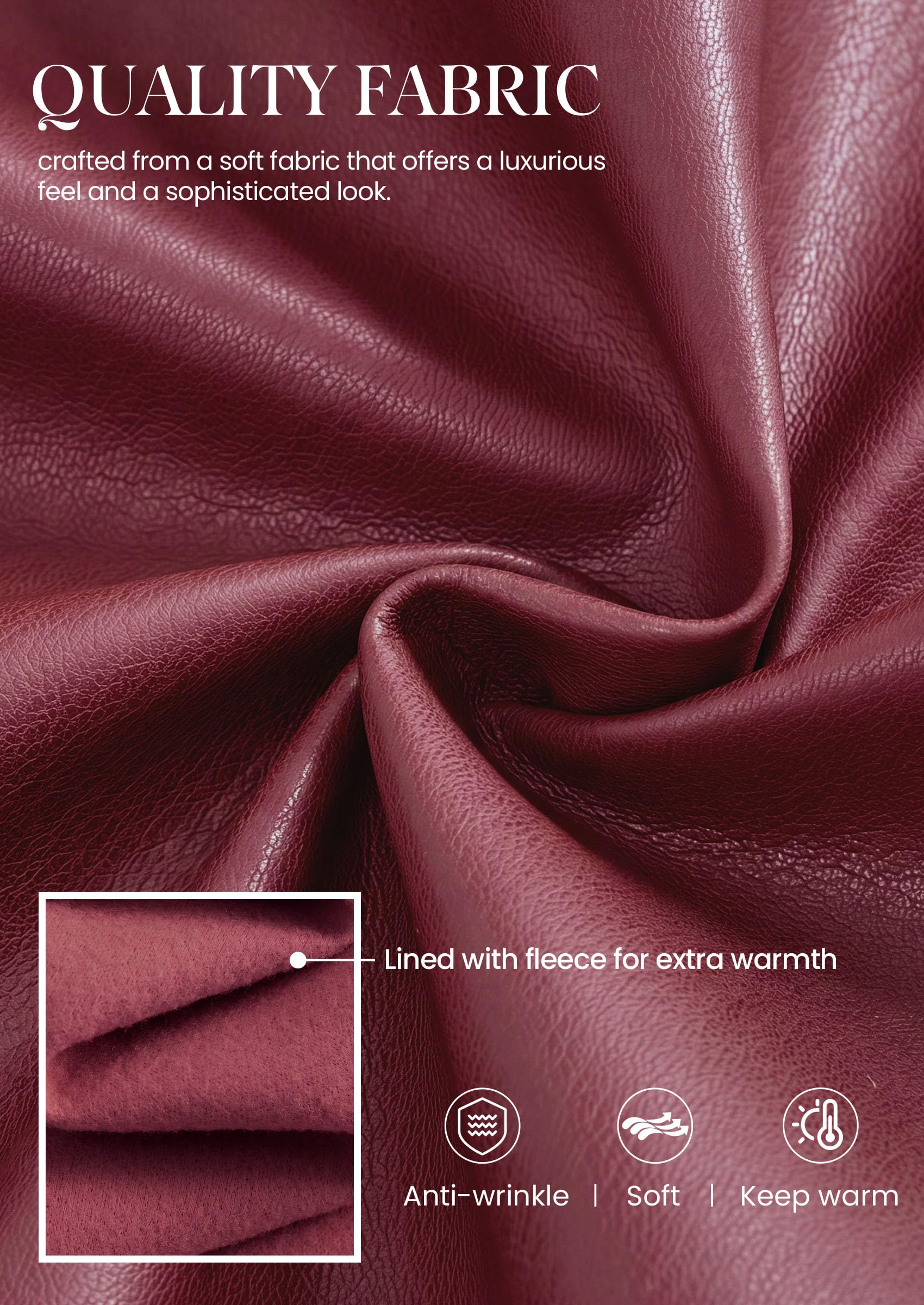 Womens Faux Leather High Waisted Midi Skirt,Wine Red,S