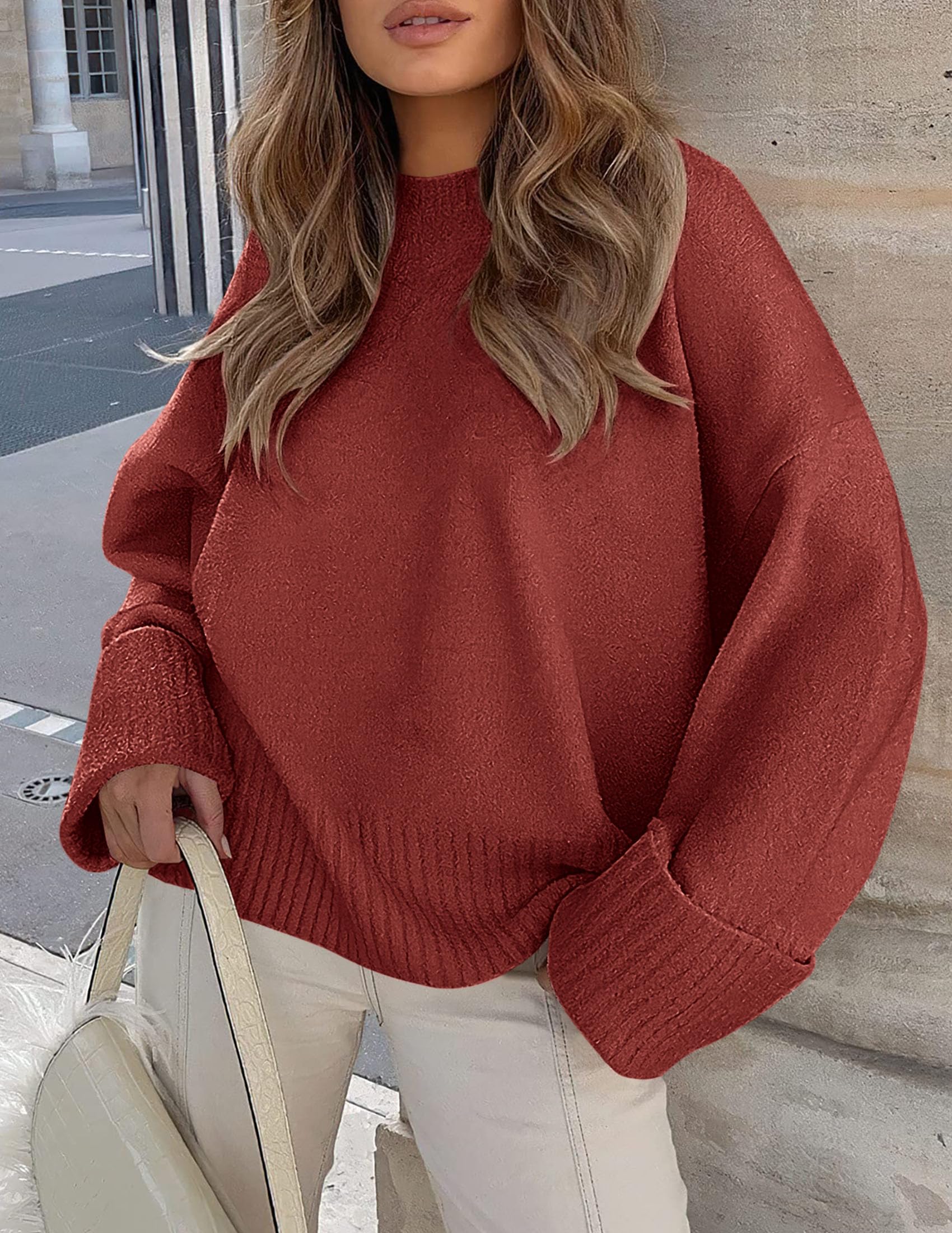 Women's Fall Fashion Cozy Oversized Sweaters(Rust Red,XS)